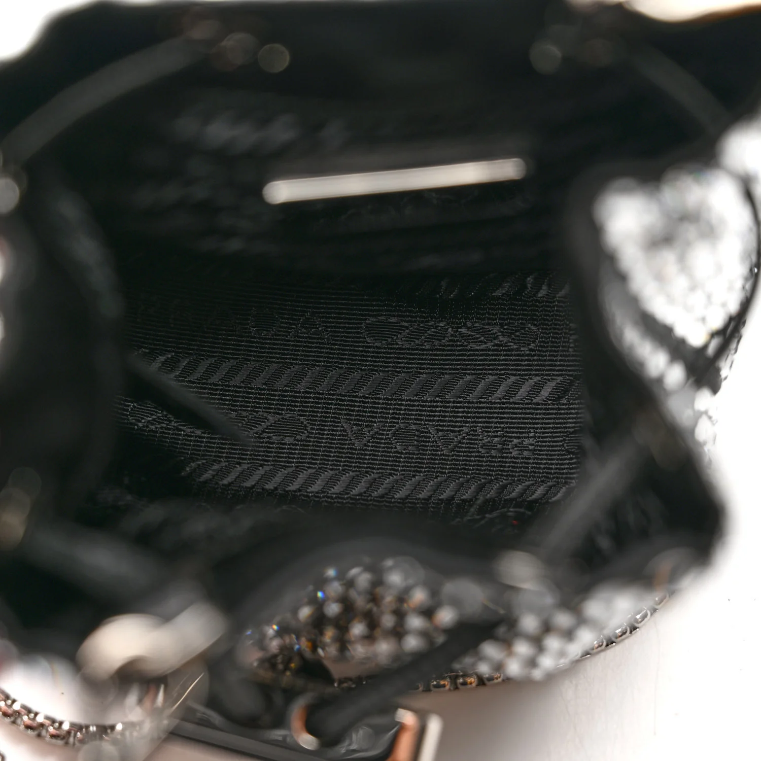 Satin Crystal Metal Triangle Logo Mini Drawcord Pouch Shoulder Bag Cristal - Top Club