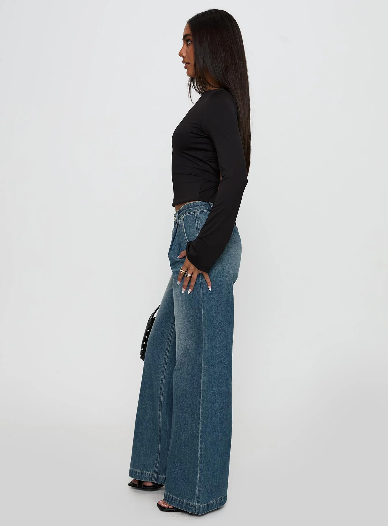 Laguardia Mid Rise Wide Leg Jeans Dark Blue Wash