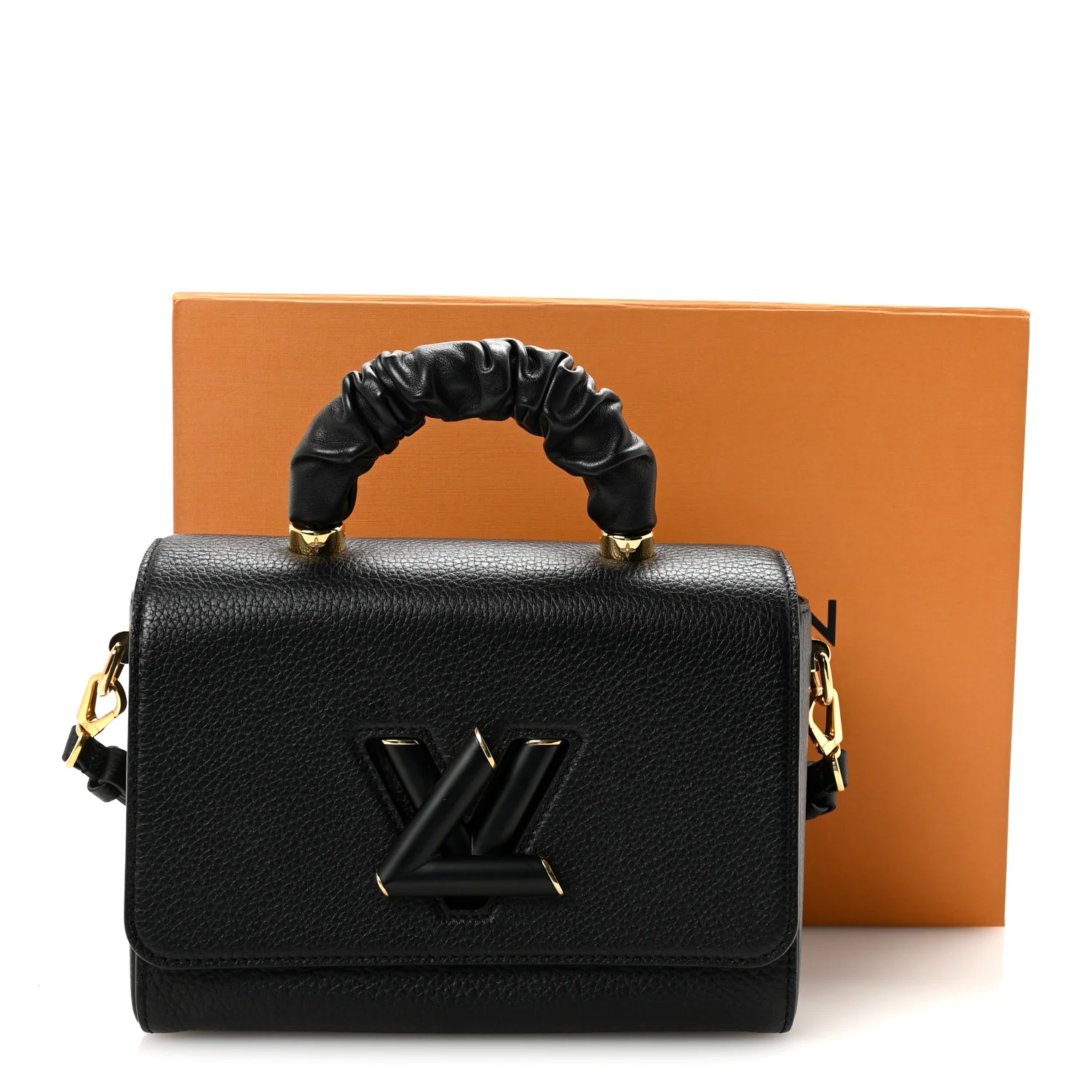 Taurillon Smooth Calfskin Scrunchie Twist One Handle MM Black - Top Club