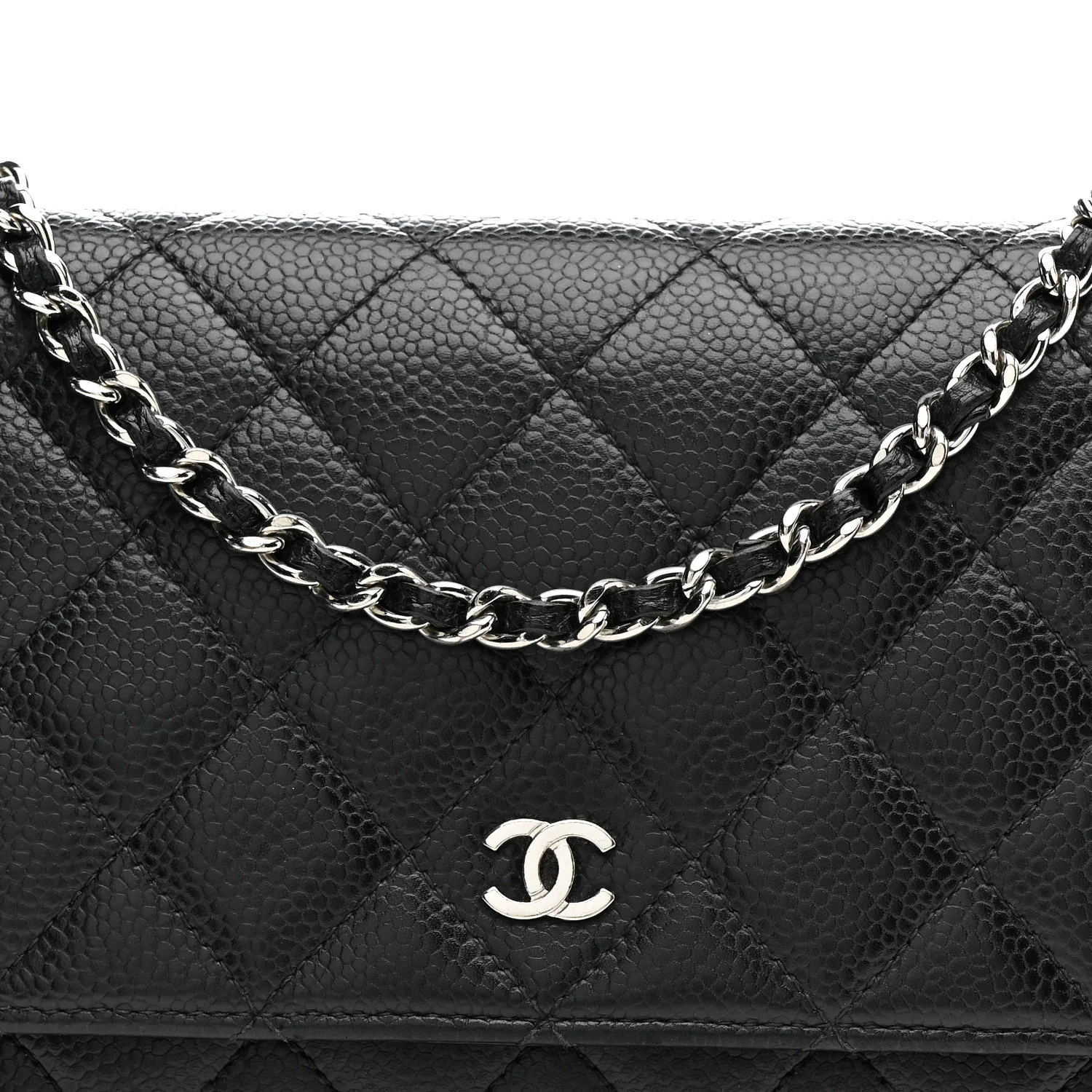 Caviar Quilted Wallet on Chain WOC Black - Top Club
