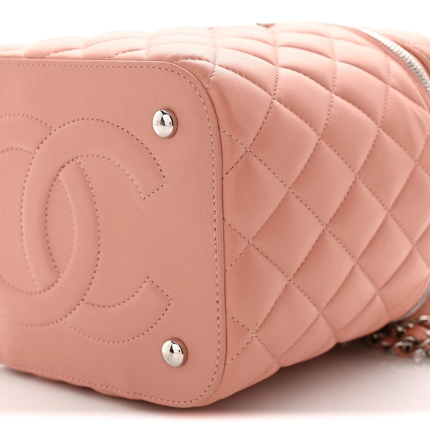 Lambskin Quilted Top Handle Vanity Case With Chain Light Pink - Top Club