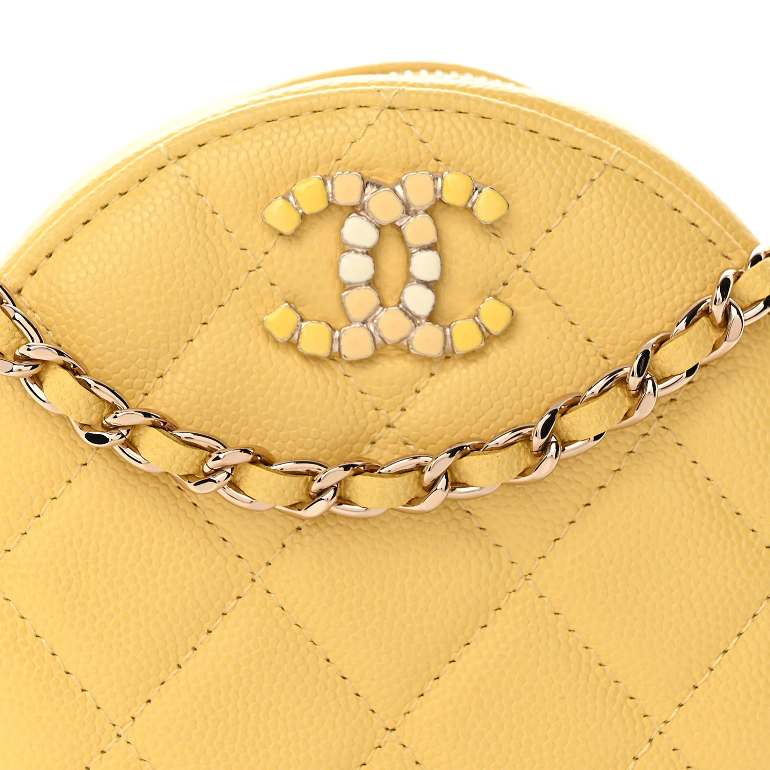 Caviar Quilted Gripoix CC Round Clutch With Chain Yellow - Top Club