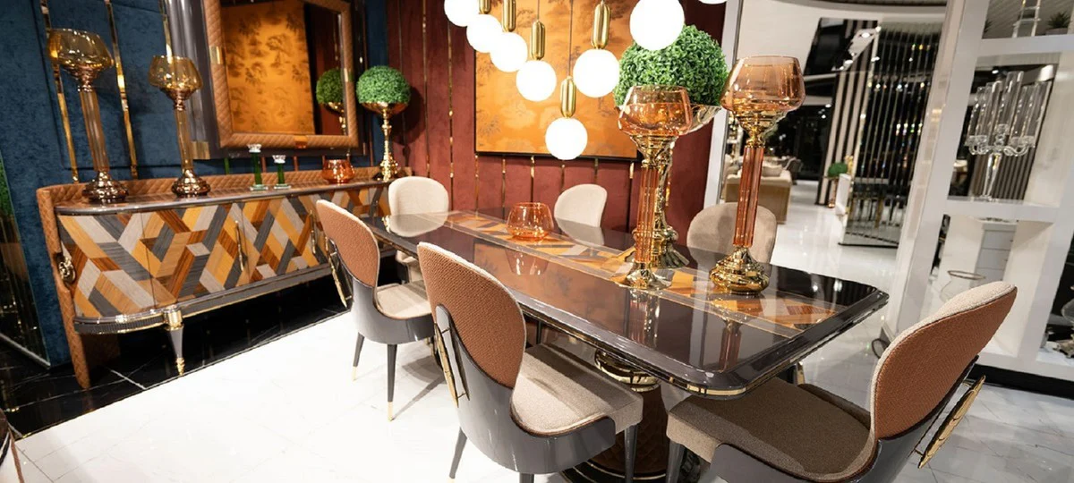 Luxury Art Deco Dining Chair Set of 8 Cream / Brown / Gray / Gold