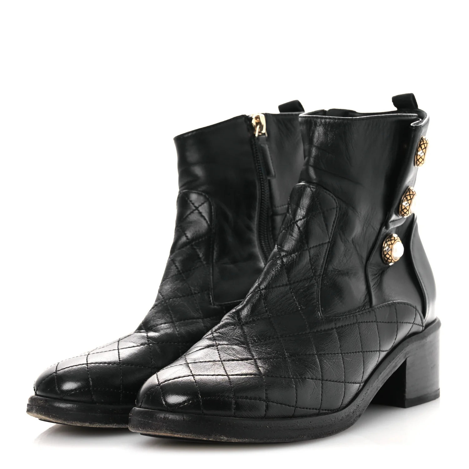 Lambskin Pearl Short Boots 38.5 Black - Top Club