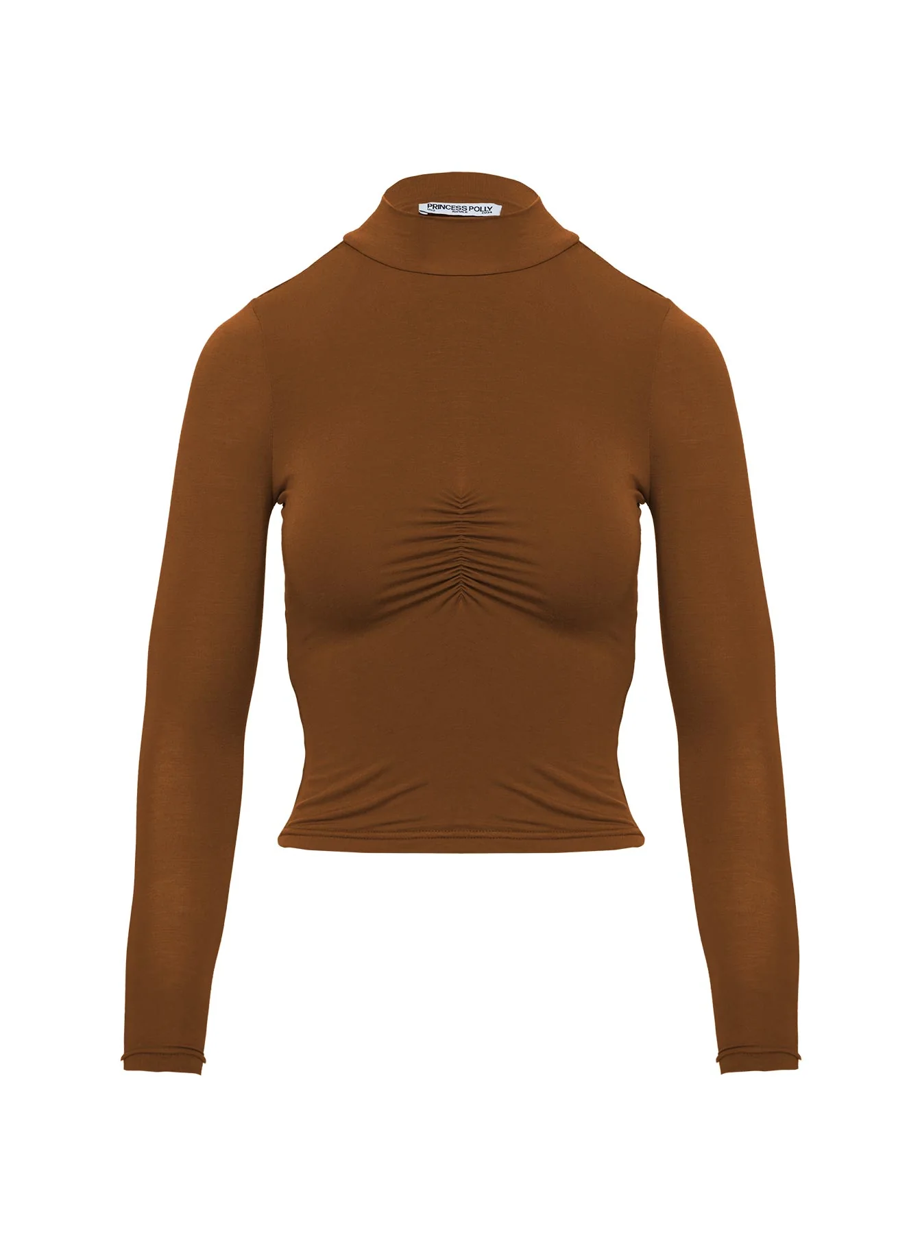 Valley Girls Ruched Long Sleeve Top Brown
