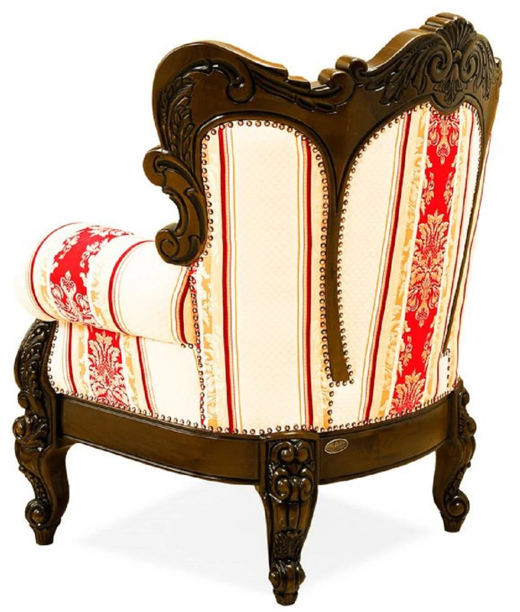 Luxury Baroque Living Room Set Cream / Yellow / Red / Dark Brown - 2 Baroque Sofas & 2 Baroque Armchairs & 1 Baroque Coffee Table - Living Room Furniture in Baroque Style - Noble & Magnificent