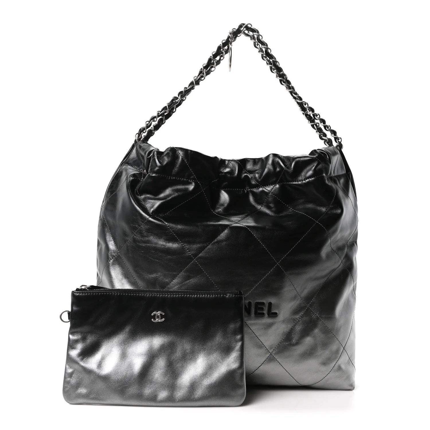 Metallic Shaded Calfskin Quilted Chanel 22 Black Silver - Top Club