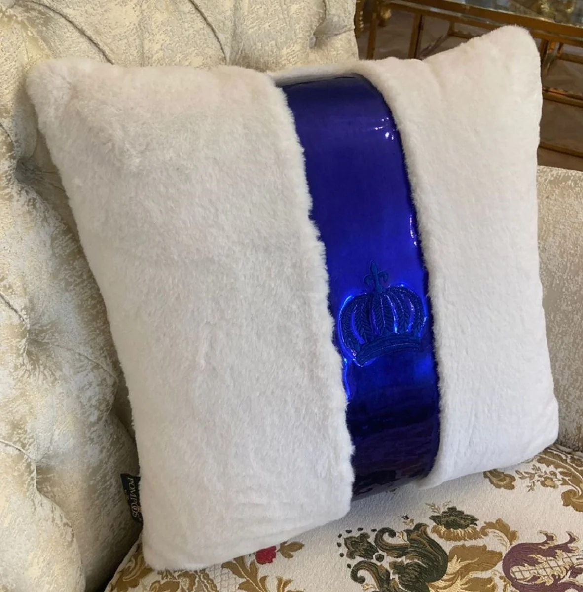 Harald Glööckler luxury decorative cushion Pompöös by white / royal blue - Glööckler cushions - designer decorative cushions - Harald Glööckler designer decorative accessories