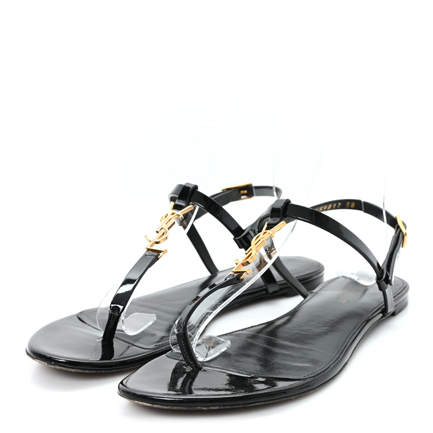 Patent Calfskin Cassandra Monogram Sandals 38 Black - Top Club
