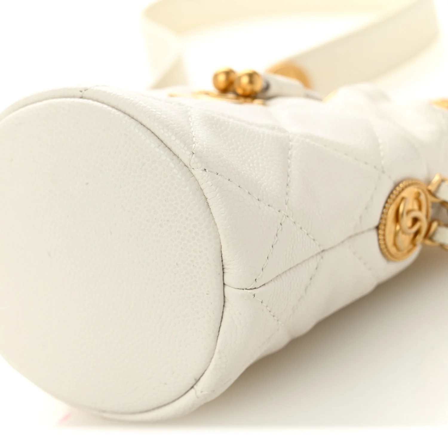 Caviar Quilted Twist Your Buttons Mini Bucket Bag White - Top Club