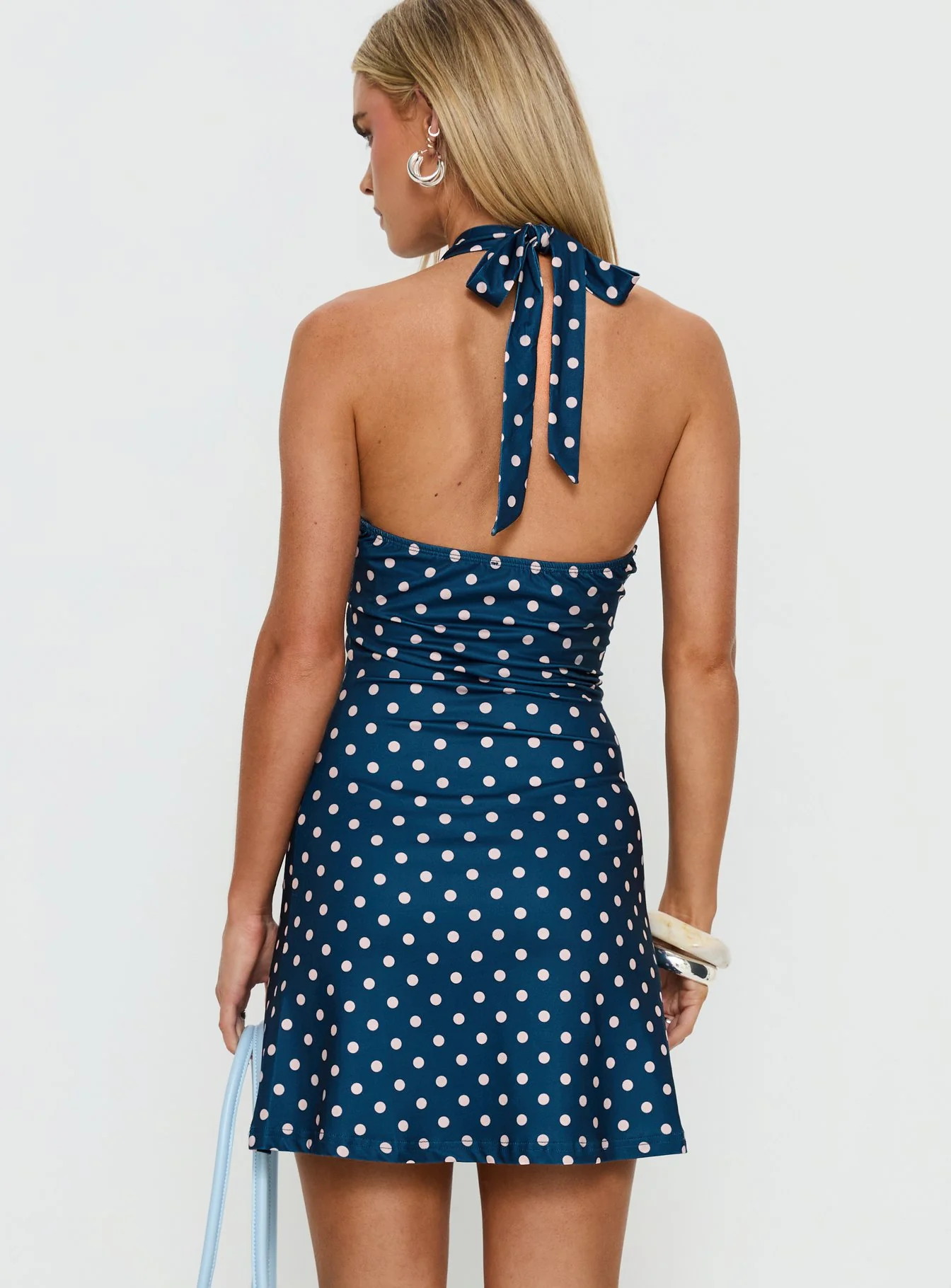 Priscelle Halter Mini Dress Navy / Pink Polka Dot