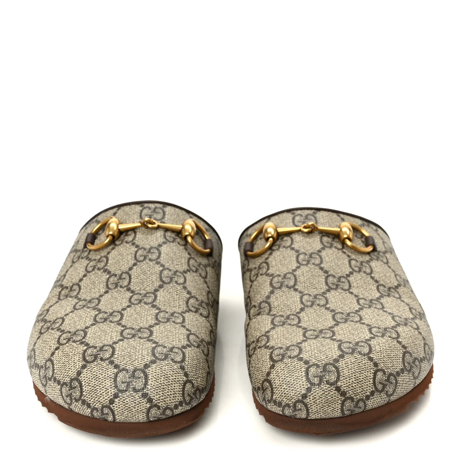 GG Supreme Monogram Miro Soft Calfskin Womens Horsebit Slippers 38 Beige Ebony New Acero - Top Club