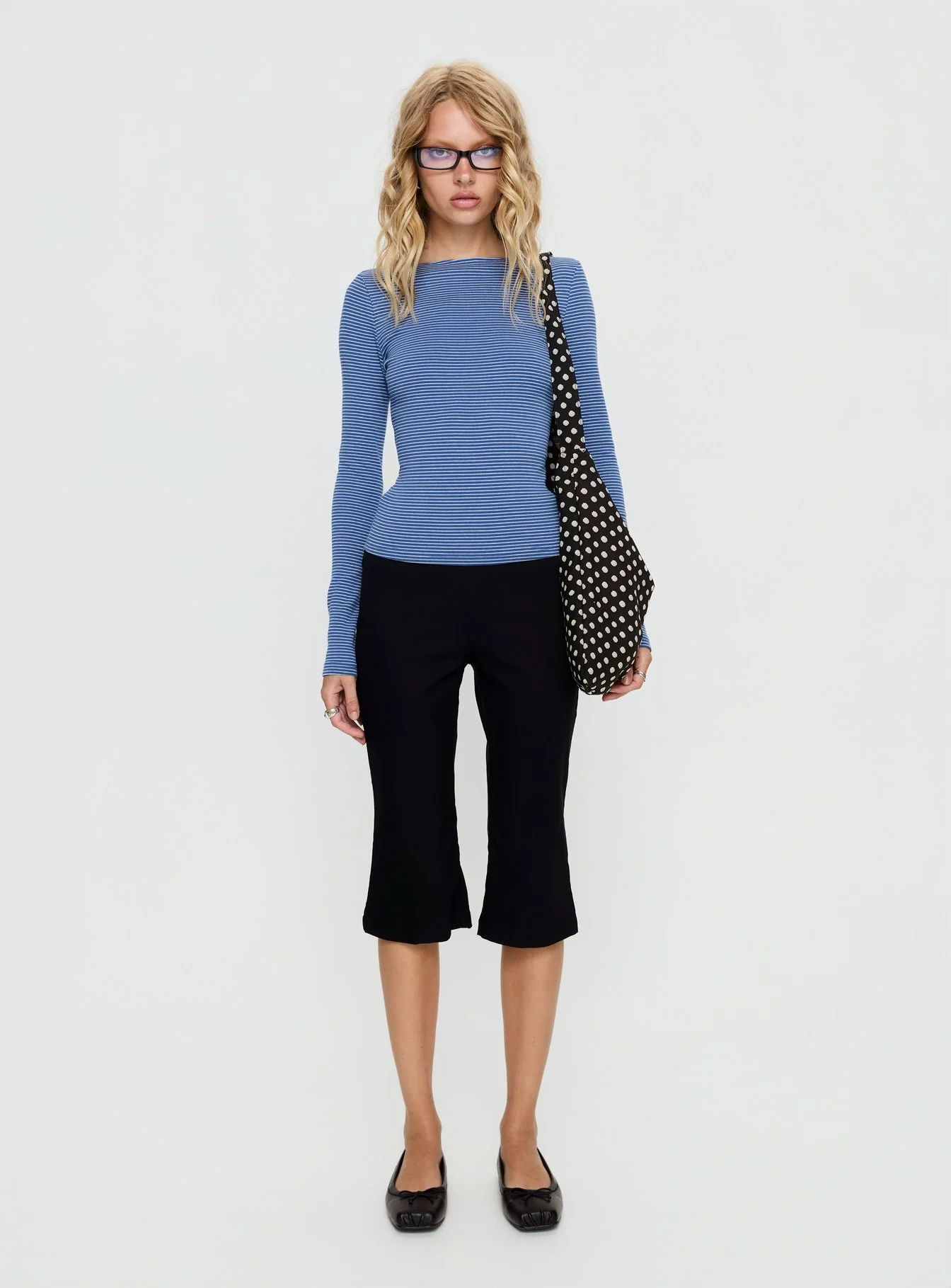 Nyren Low Back Boatneck Long Sleeve Top Navy Stripe