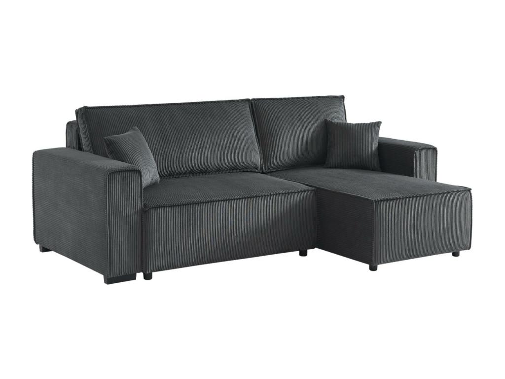 Sofá cama esquinero convertible de pana, 3 plazas gris oscuro