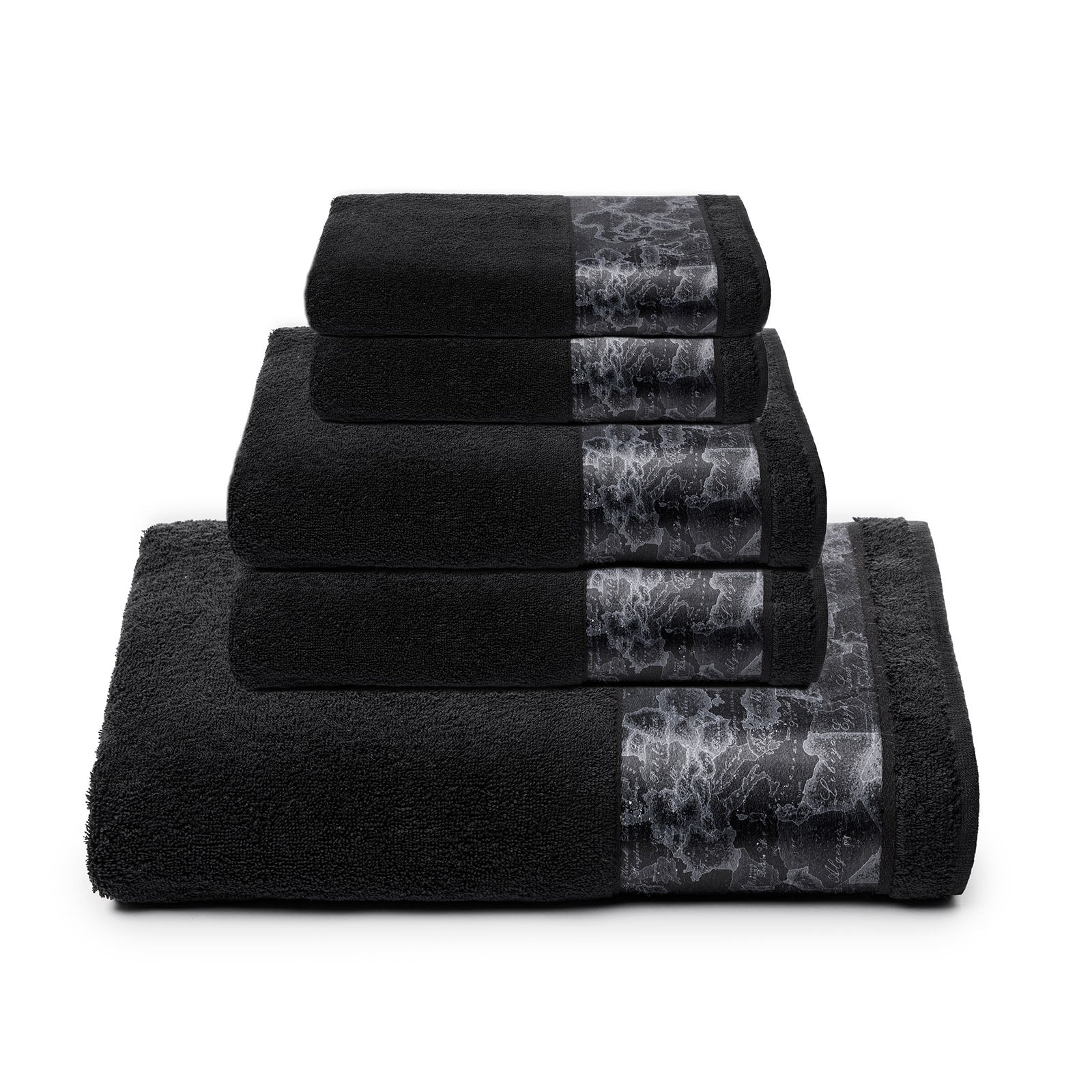 Set Asciugamani In Spugna In Cotone Geo Night Standard Nero Alviero Martini 1A Classe