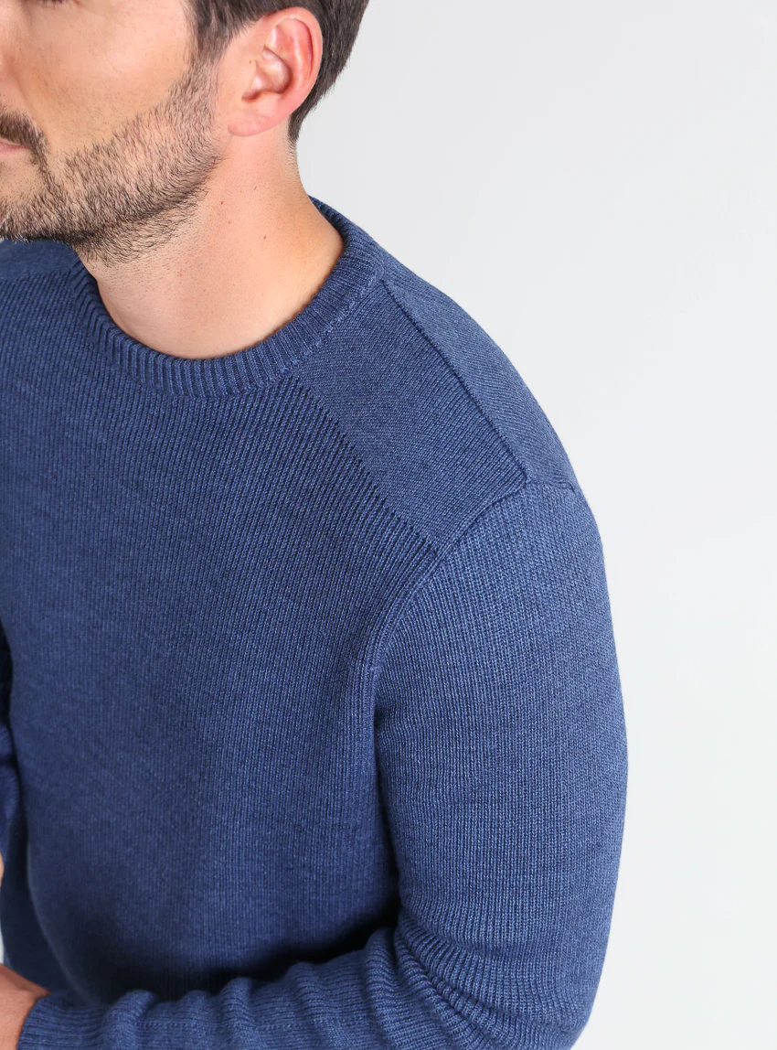Pull homme col rond en laine bleu marine