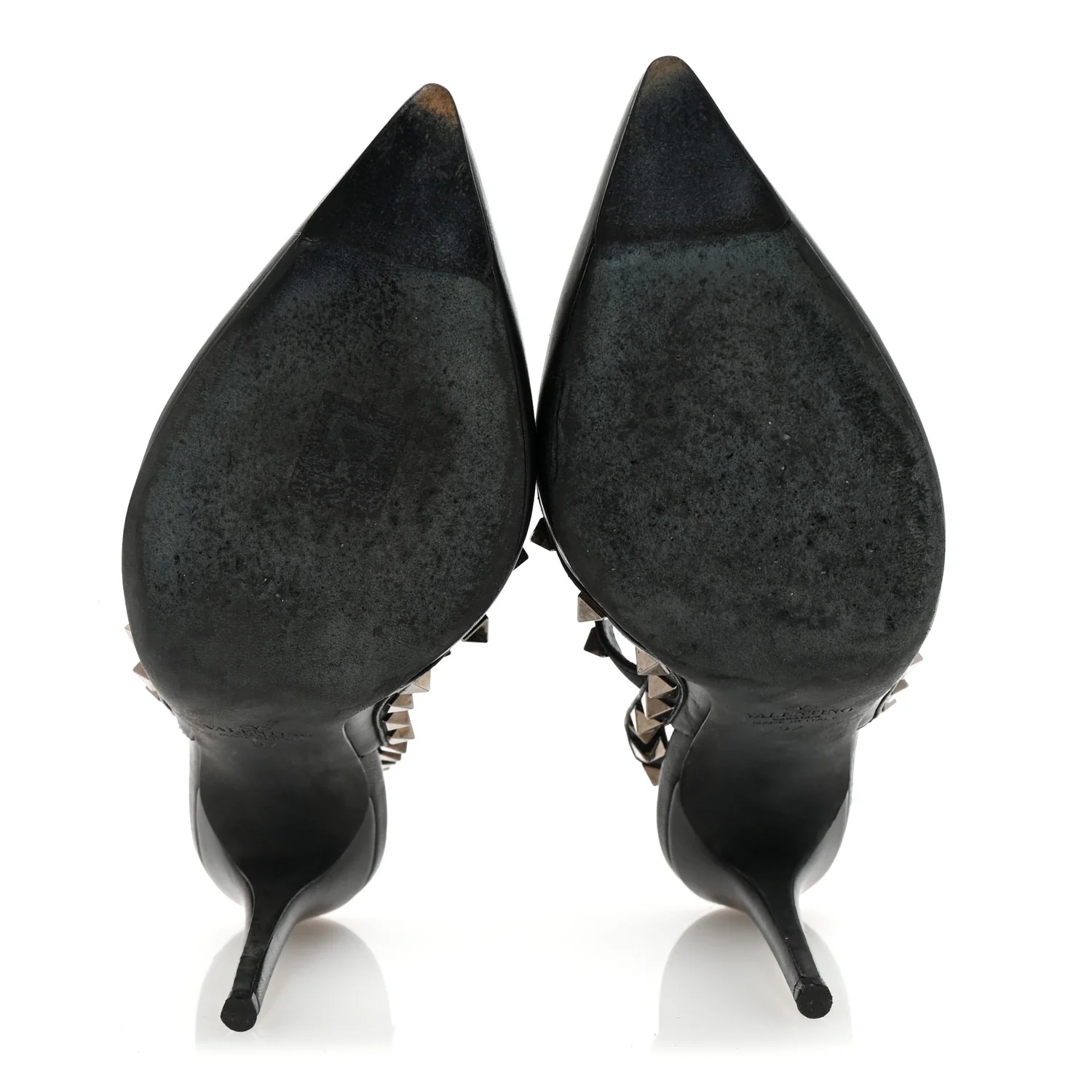 Calfskin Nappa Rockstud Ankle Strap 100mm Pumps 37 Black - Top Club