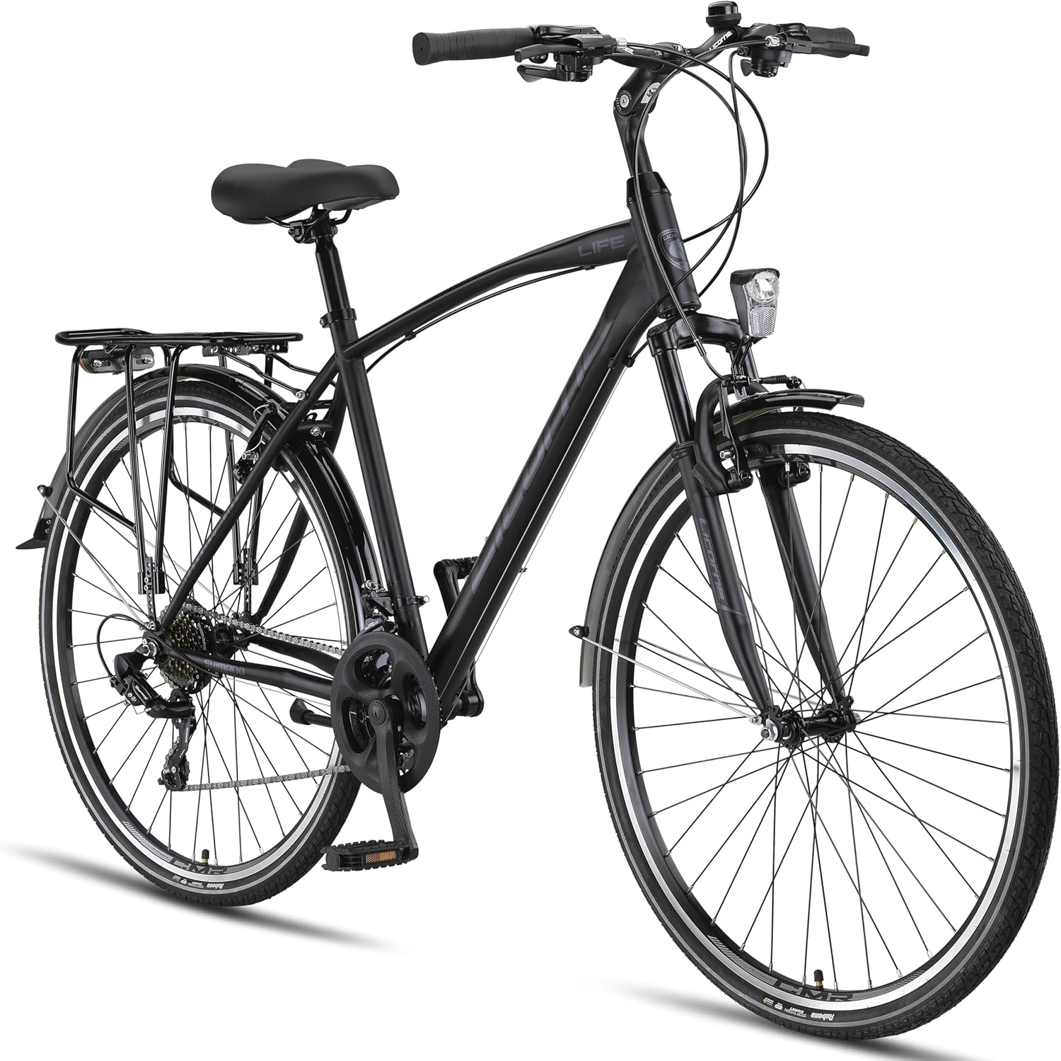 Licorne Bike - Bici da trekking, 28”, per giovani, donne e uomini, cambio a 21 marce – Life M-V-ATB, Uomo, nero/grigio, 28 inches