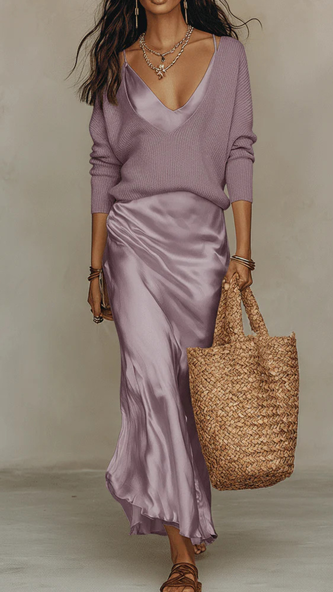 Women's Cotton-Blend Beige Knit & Cami Maxi Skirt Set - Nordfashionstorm - Women's Clothing, Fashion for You - Nordfashionstorm.com