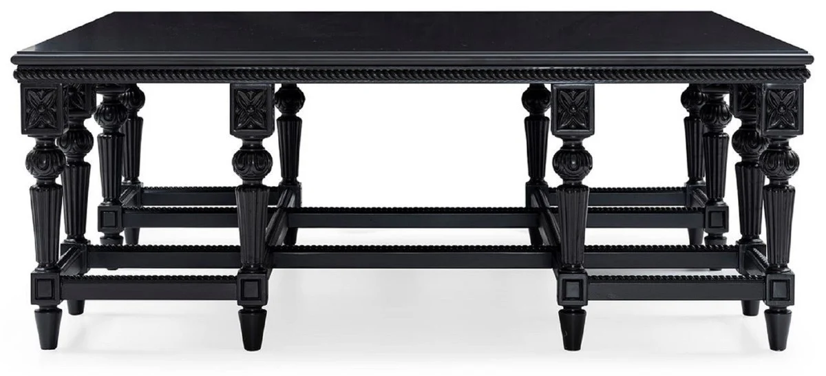 Luxury Baroque Living Room Set Silver / Black - 2 Sofas & 2 Armchairs & 1 Coffee Table & 2 Side Tables - Handcrafted Living Room Furniture in Baroque Style - Noble & Magnificent