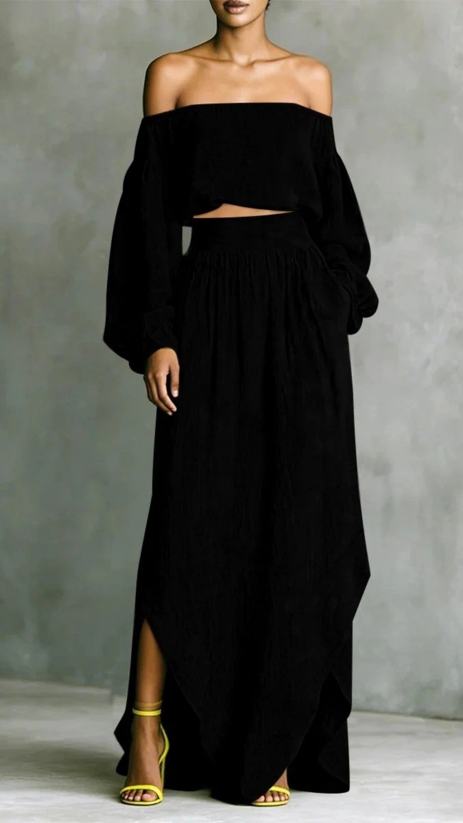 Women's casual off-shoulder top and asymmetrical skirt two-piece set - Nordfashionstorm - Women's Clothing, Fashion for You - Nordfashionstorm.com