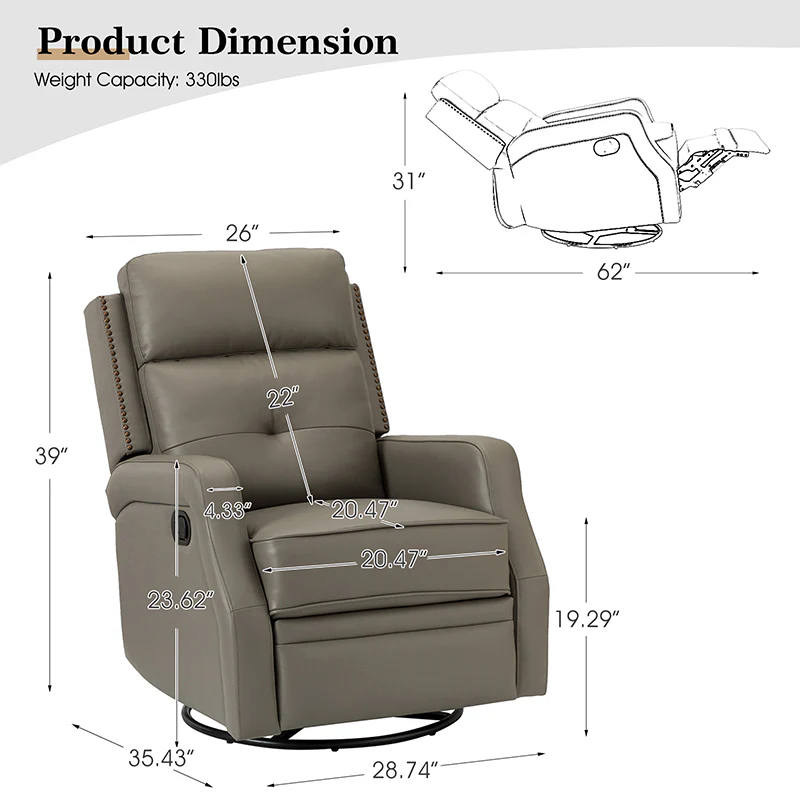 Benito 28.74" Wide Genuine Leather Swivel Rocker Recliner