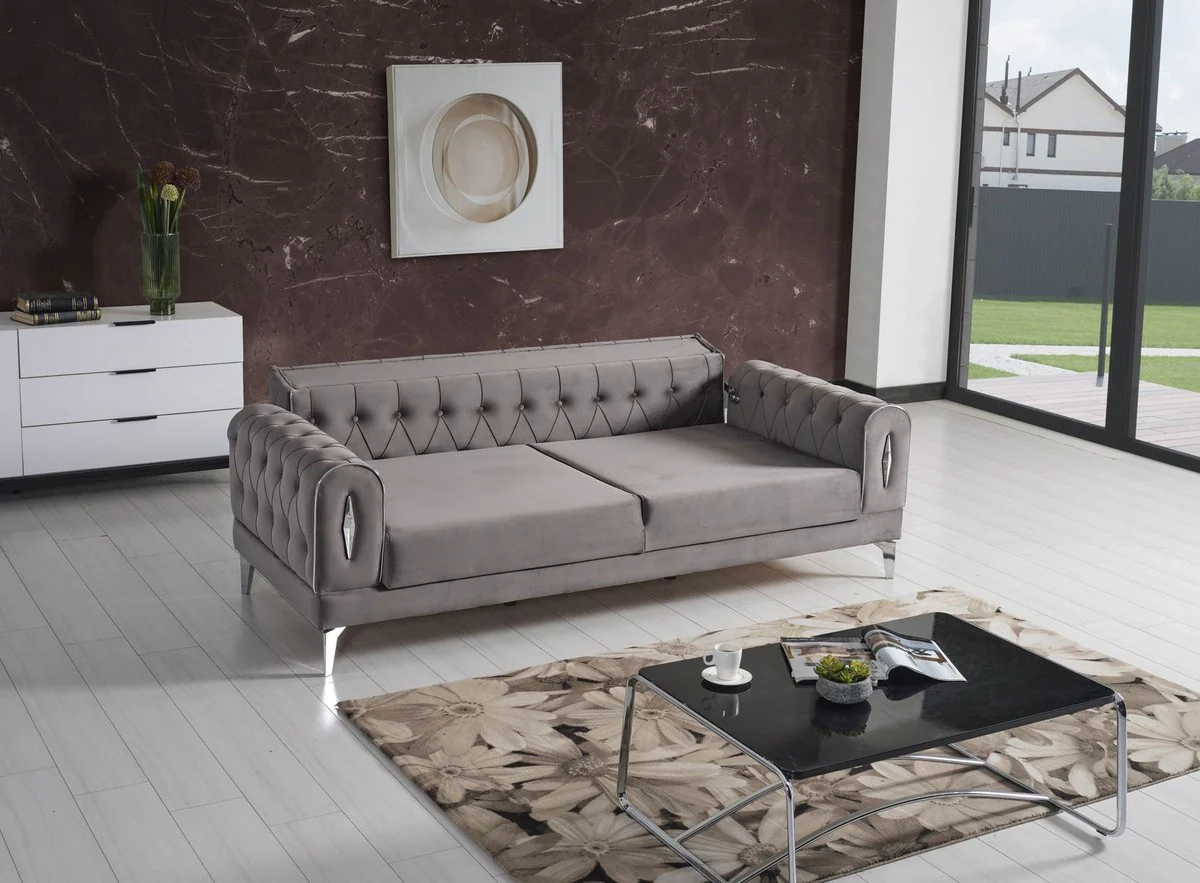 Luxury sofa bed gray / silver 225 x 95 x H. 83 cm - Living room sofa with 4 cushions - Luxury living room furniture