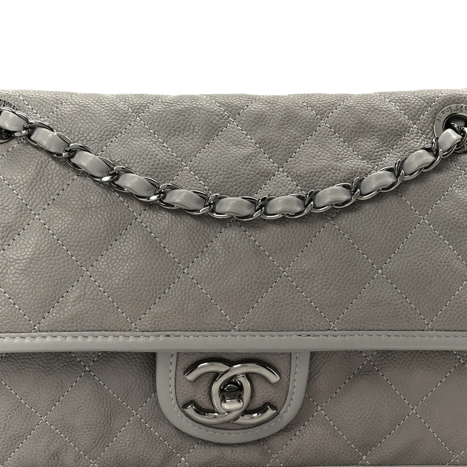 Caviar Quilted Medium French Riviera Flap Light Grey - Top Club