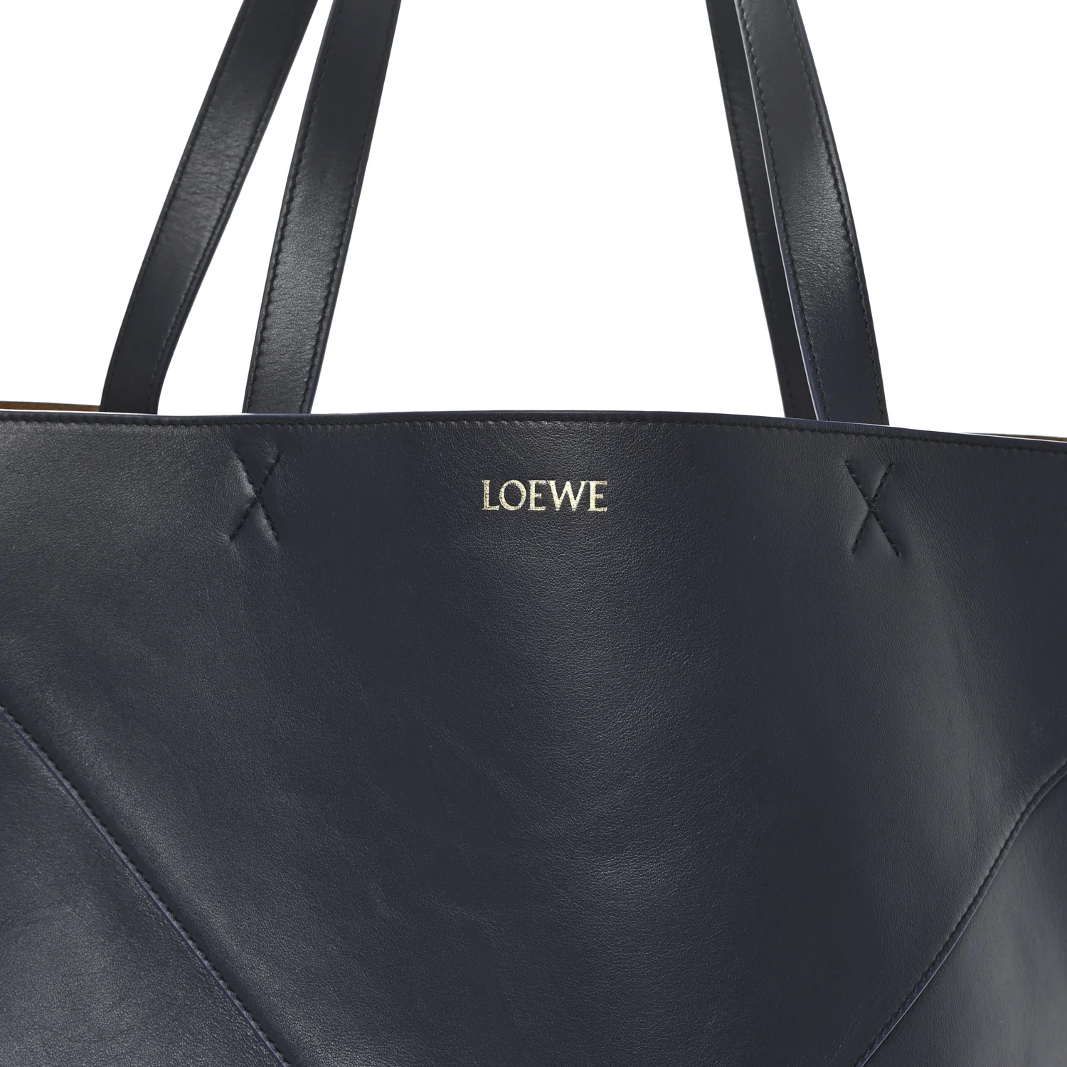 Shiny Calfskin Large Puzzle Fold Tote Abyss Blue - Top Club