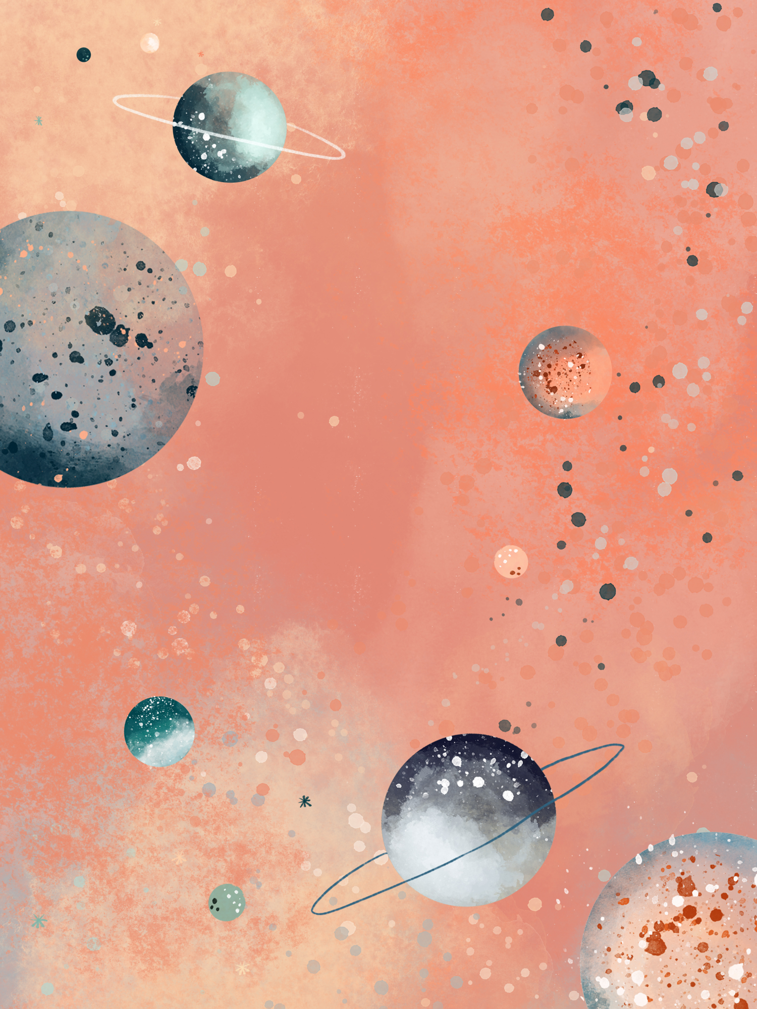 Poster Planets Pink 30 x 40 cm