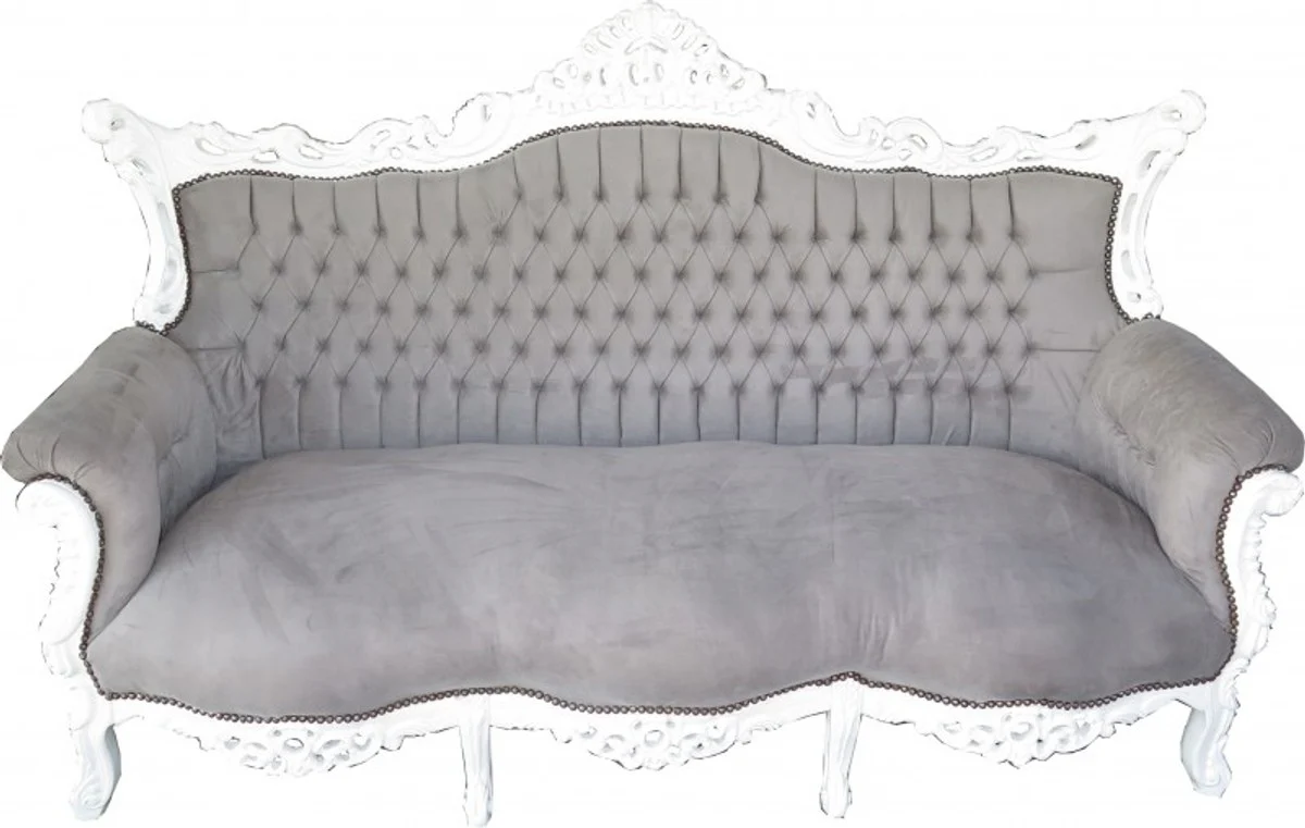 Baroque 3 Seater Sofa Master Gray / White - Living Room Furniture Couch Lounge