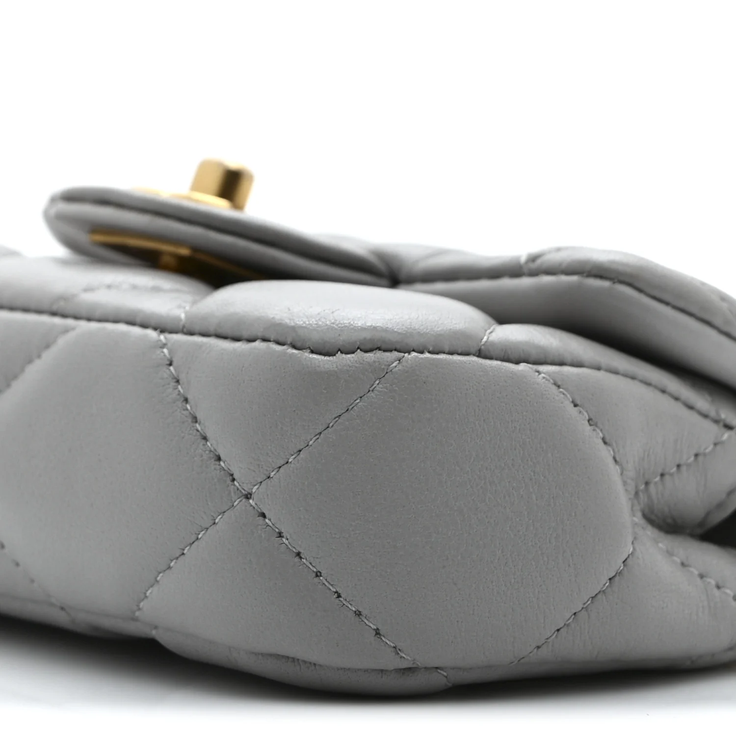 Calfskin Quilted Lady Handle Flap Card Holder With Chain Grey - Top Club