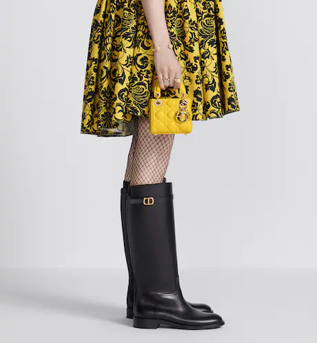 MICRO LADY D BAG Yellow Cannage Lambskin - Top Club