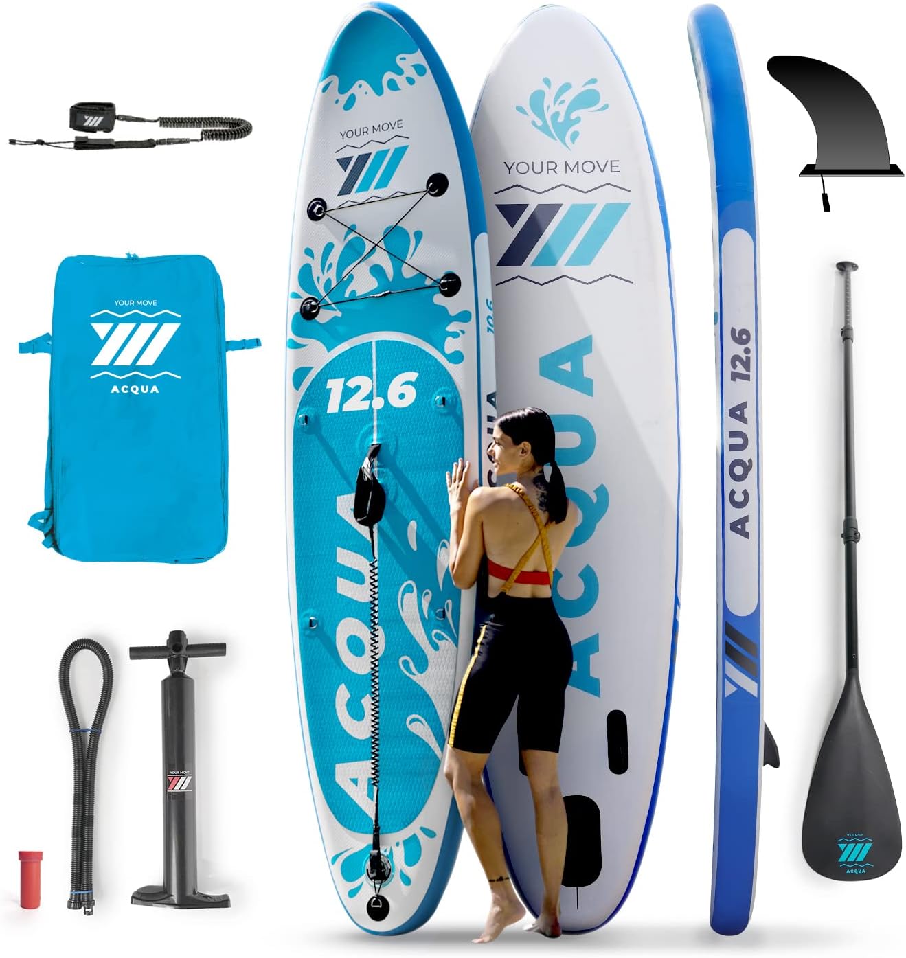 YM SUP Gonfiabile Premium Stand Up Paddle, Tecnologia '3D Drop Stitch HD' + 'STL-Fusion', Marchio e Assistenza ITALIA, Anelli Zaino Viaggio Leash e Accessori Inclusi, Varie Versioni, Bianco o Grigio