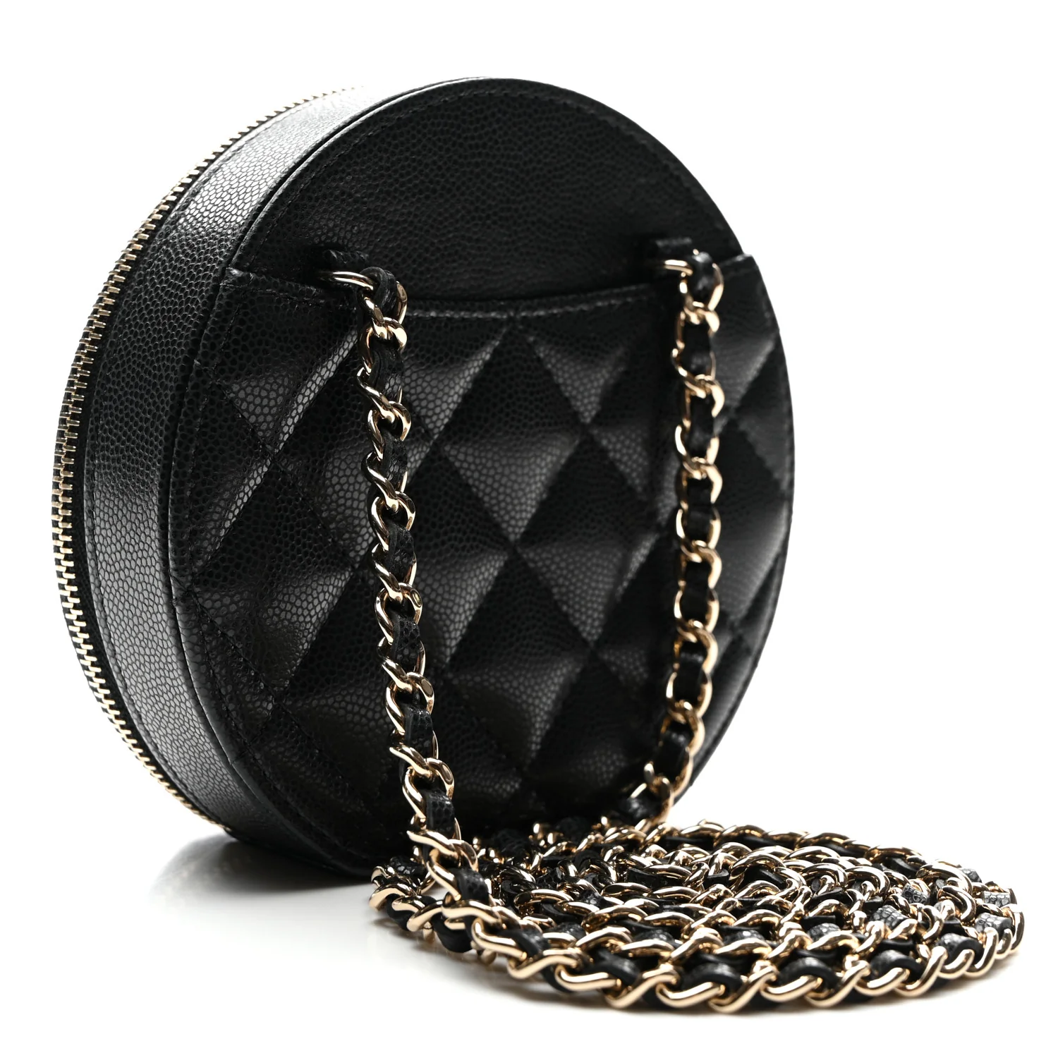 Caviar Quilted Round Coco Clutch With Chain Black - Top Club