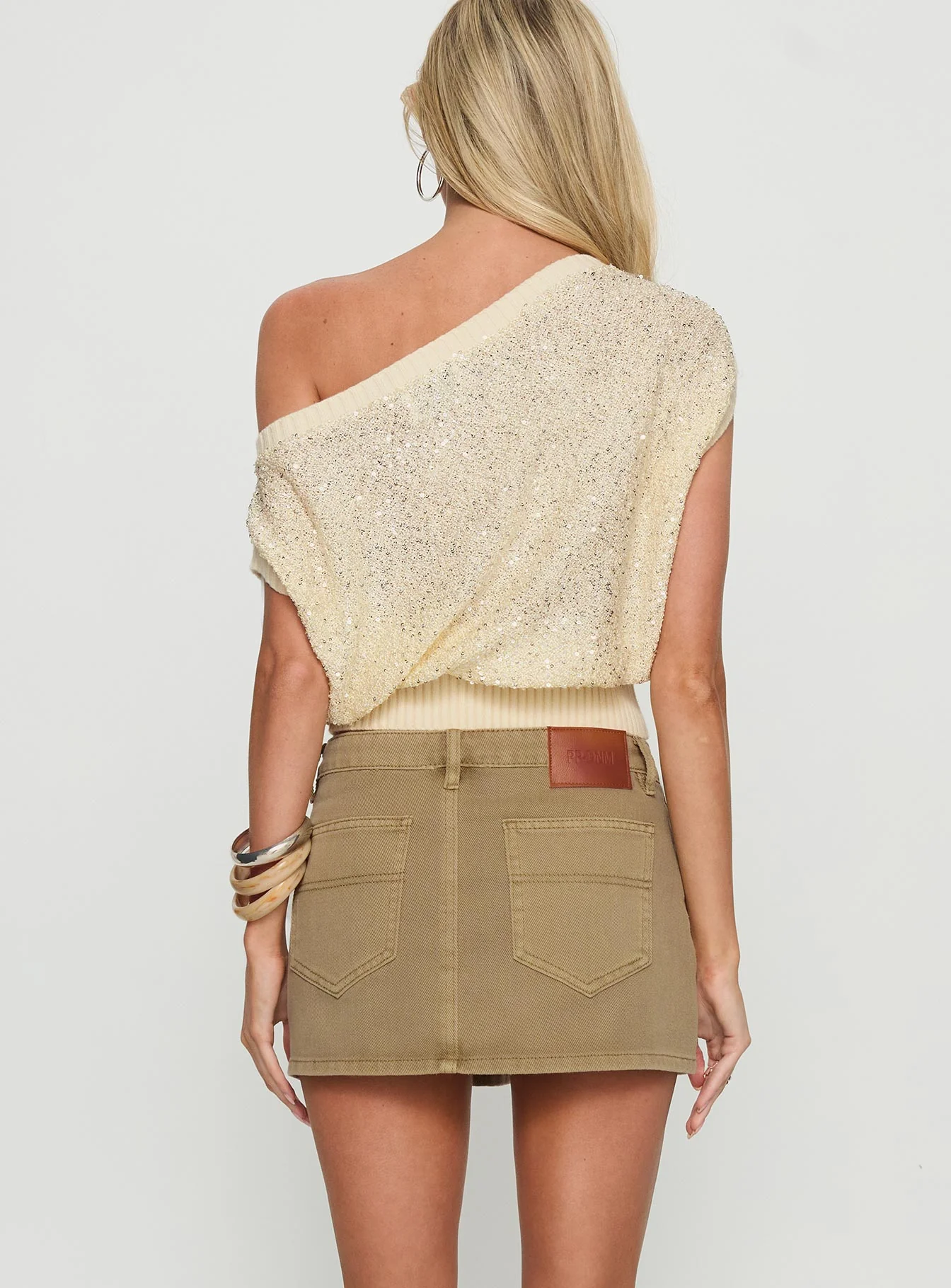 Katlynne Button Detail Mini Skirt Washed Beige