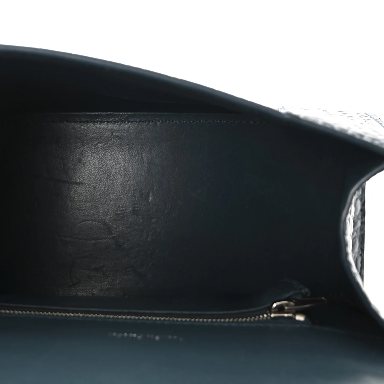 Shiny Calfskin Crocodile Embossed Small Hourglass Top Handle Bag Dark Petrol Blue - Top Club