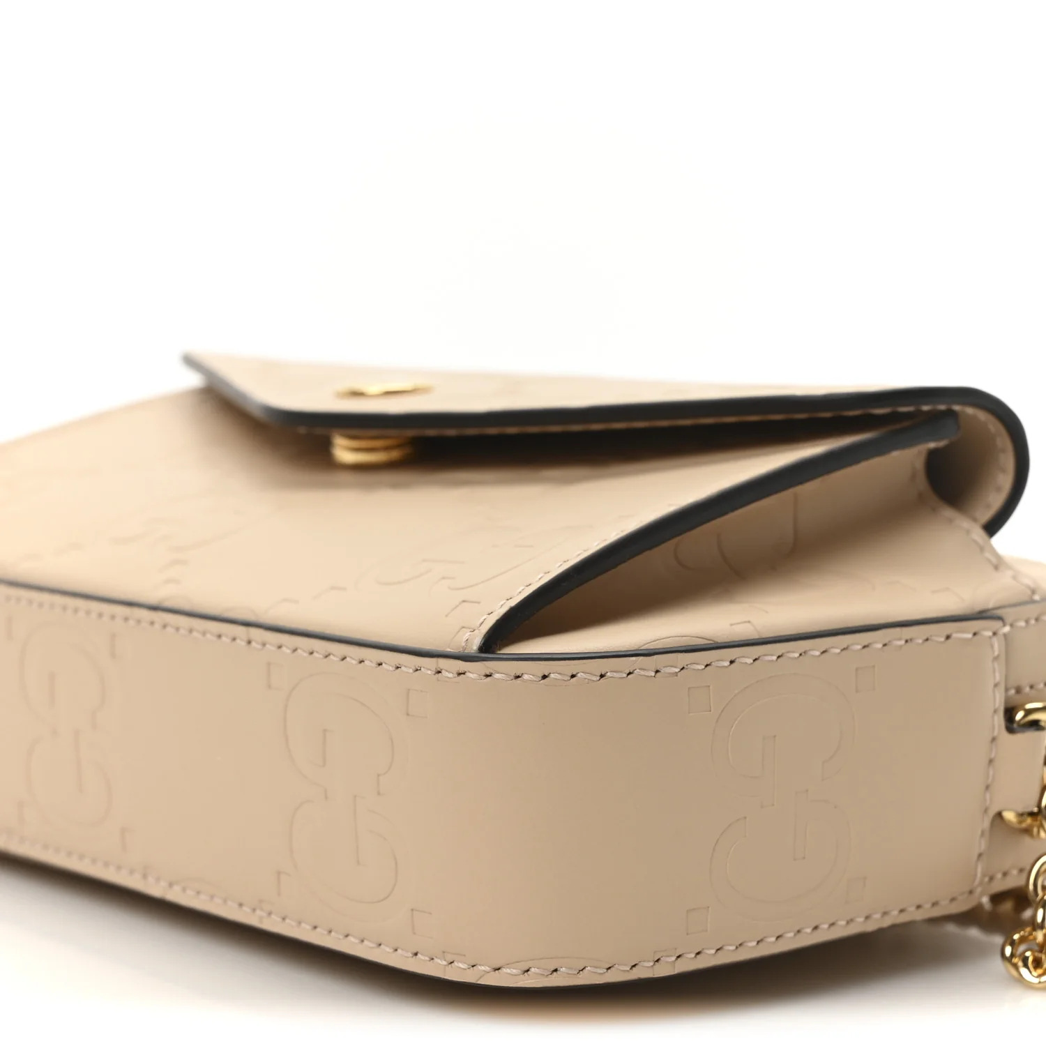 Calfskin GG Super Mini Debossed Chain Wallet Light Beige - Top Club