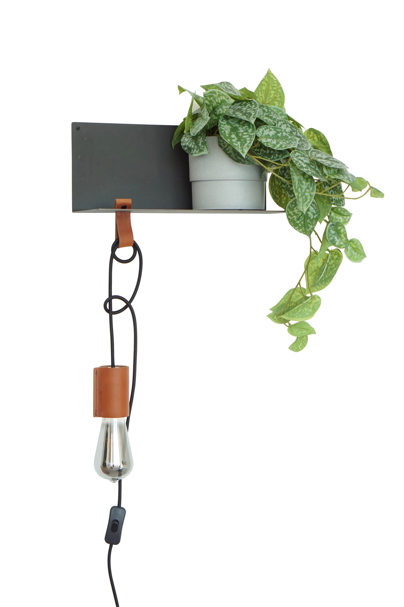 Stalen wandlamp-plankje - Cognac
