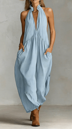 Minimalist Halter Maxi Dress — Casual, Loose-Fit Dress with Pockets - Nordfashionstorm - Women's Clothing, Fashion for You - Nordfashionstorm.com