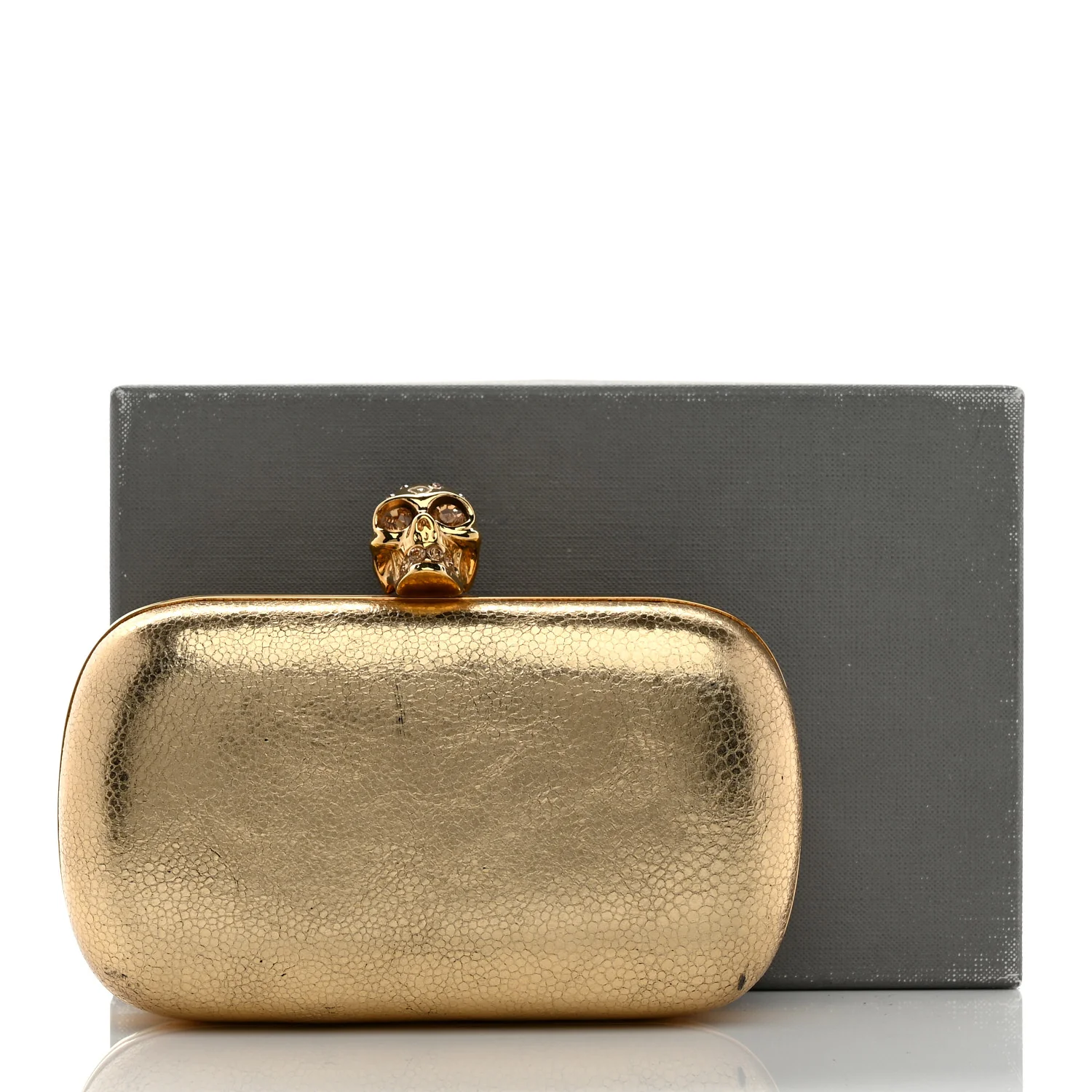 Metallic Nappa Skull Box Clutch Gold - Top Club