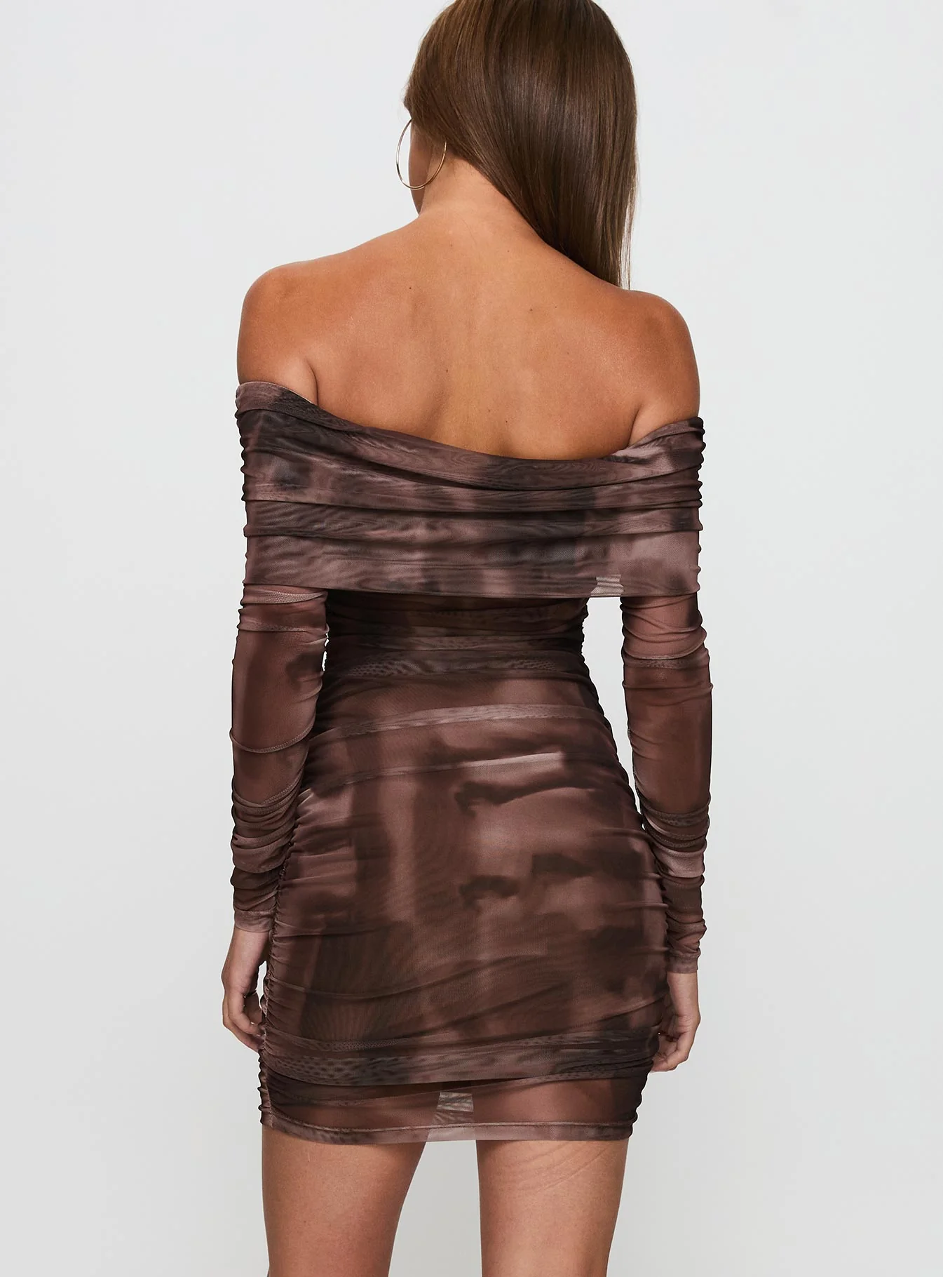 Raquella Long Sleeve Mini Dress Brown