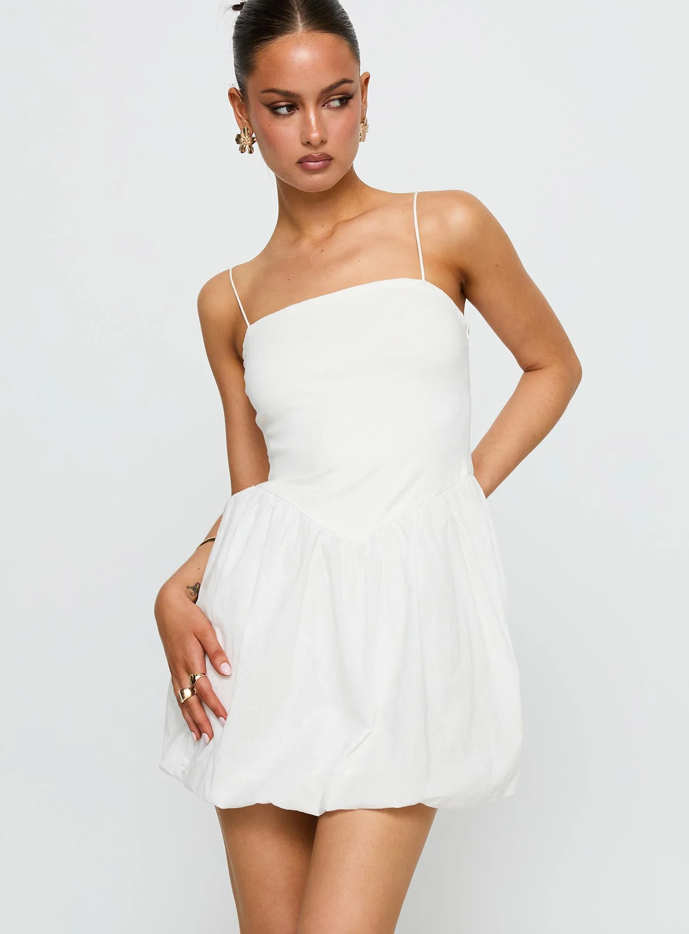 Vista Amora Bubble Hem Mini Dress White