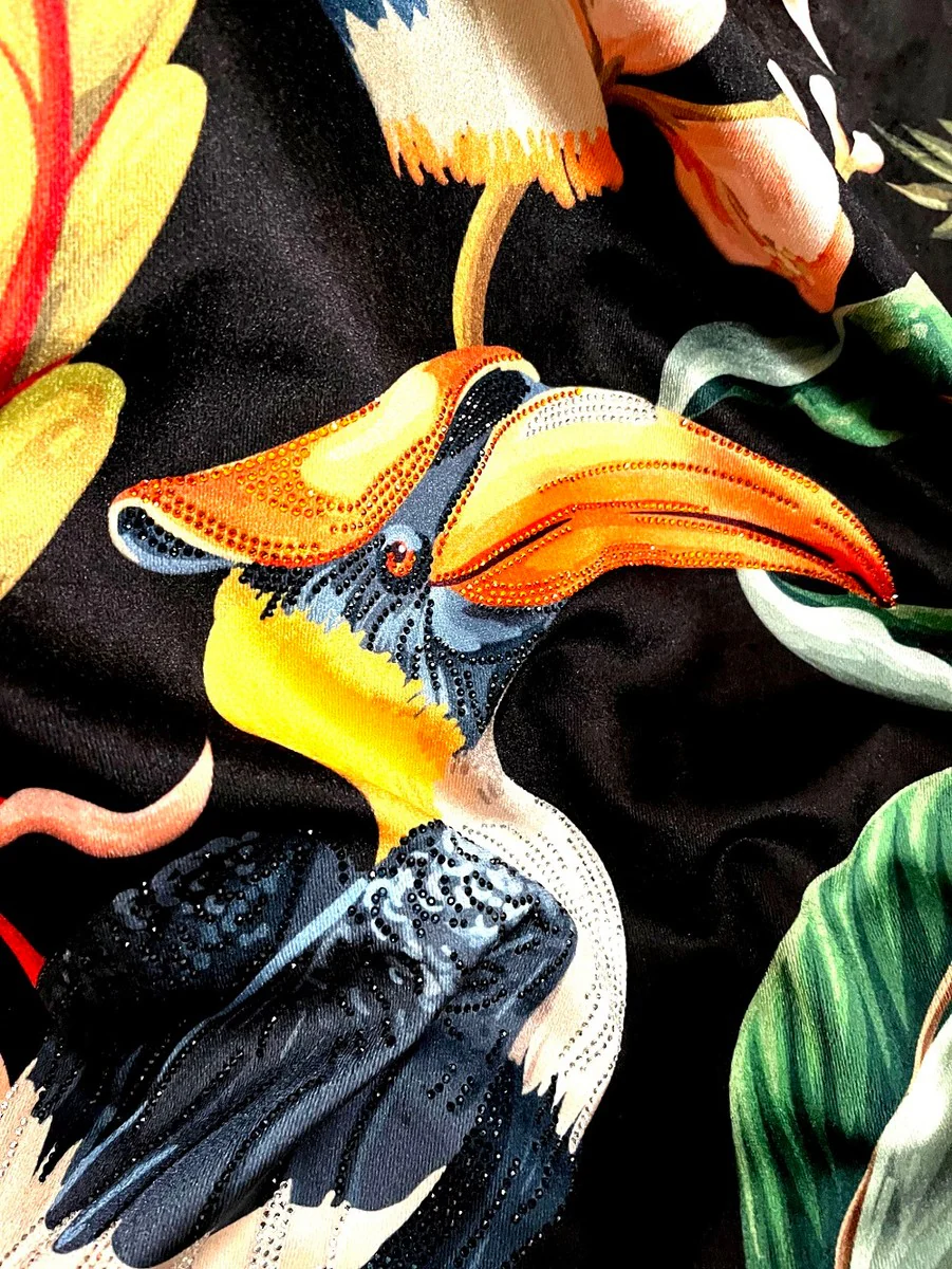Luxury blanket Pompöös by Jungle black / multicolored with lots of glitter stones - Pompöös blanket designed by Harald Glööckler Jungle
