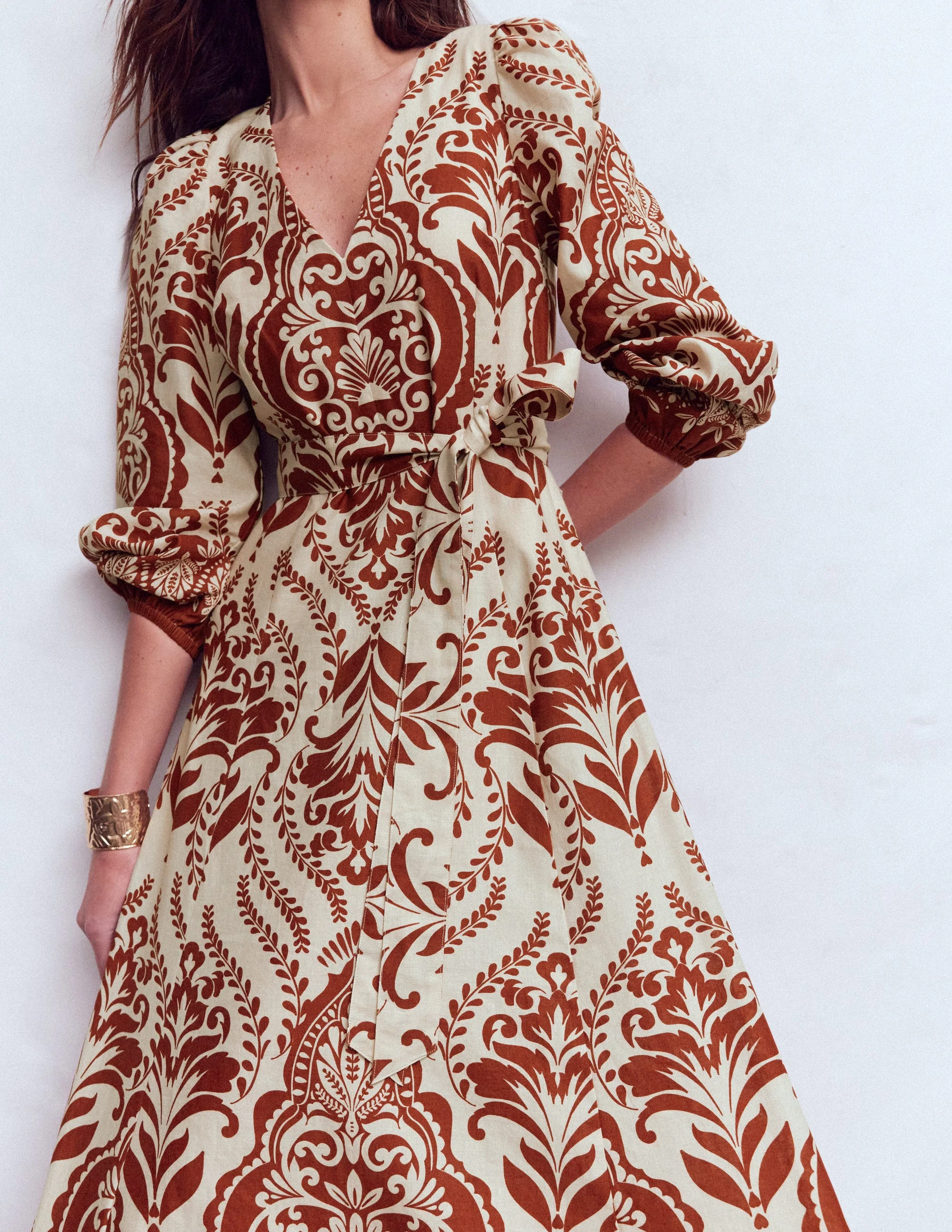 Florence Kleid aus Leinenmischgewebe-Orange, Ziergarten