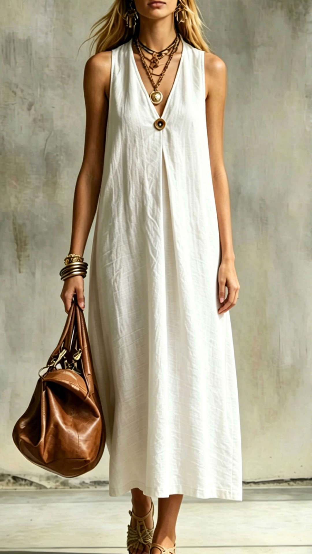 Women's Cotton-Blend V-Neck Loose Sleeveless Dress - Nordfashionstorm - Women's Clothing, Fashion for You - Nordfashionstorm.com