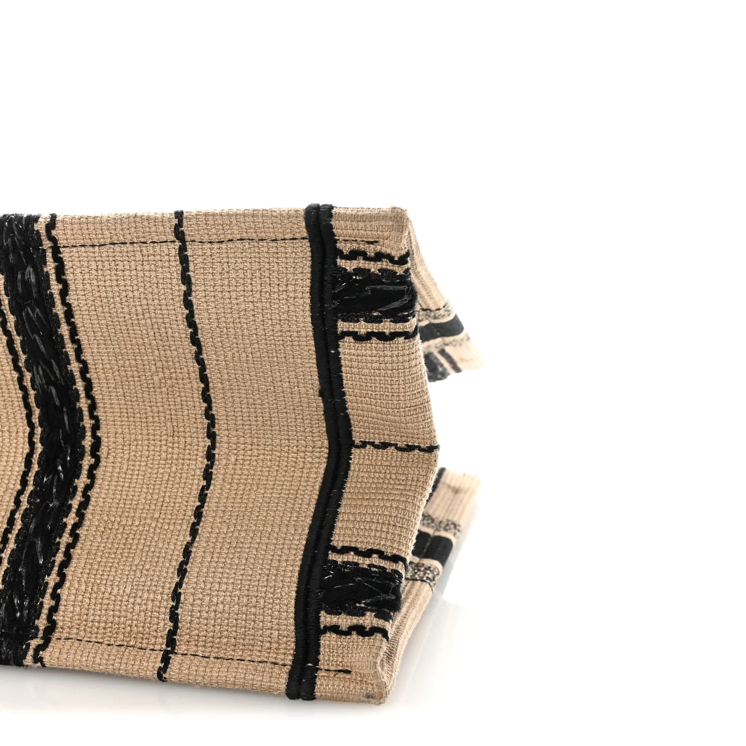 Canvas Embroidered Medium Bayadere Book Tote Black Beige - Top Club