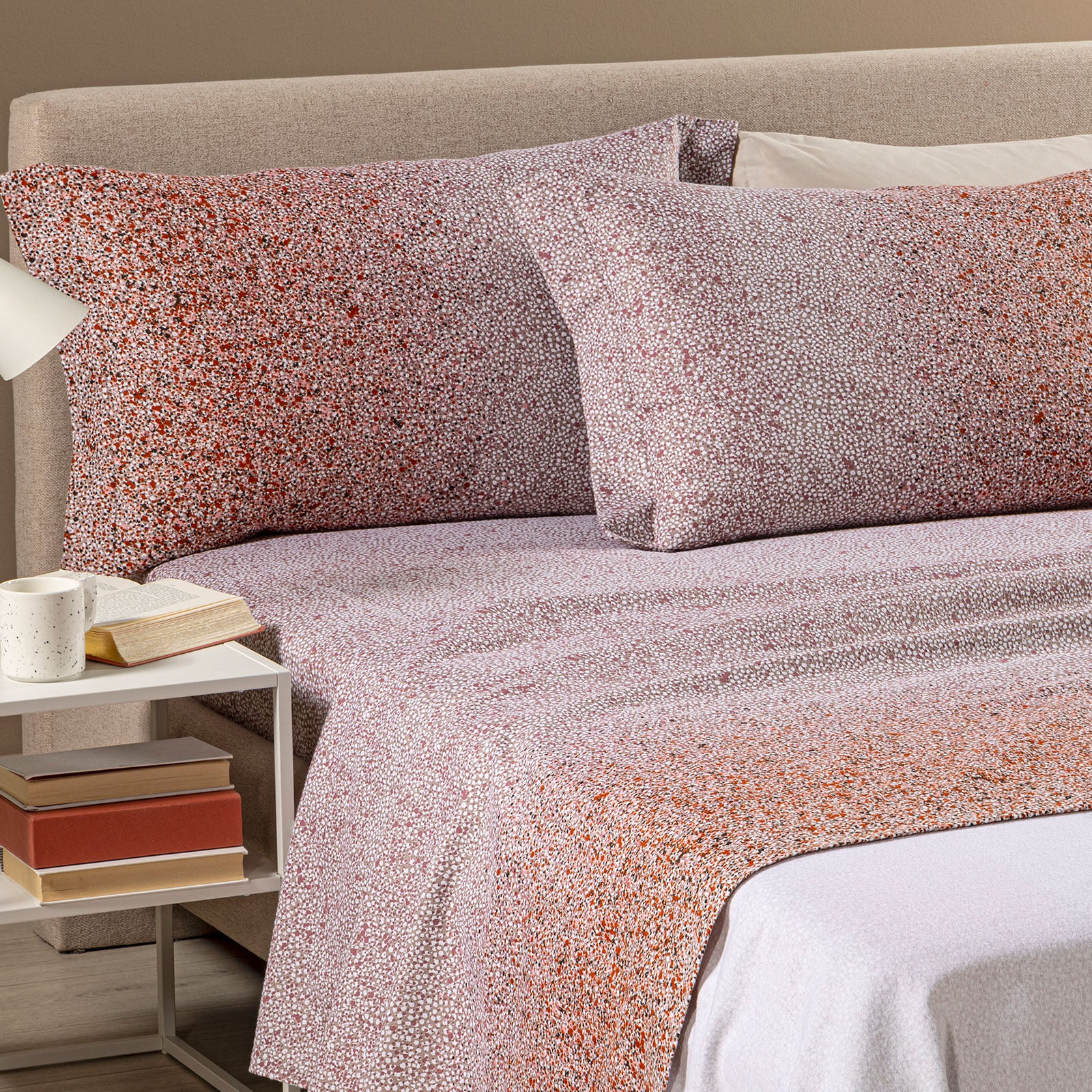 Completo Lenzuola In Flanella Bristol Flanella King Bordeaux Caleffi