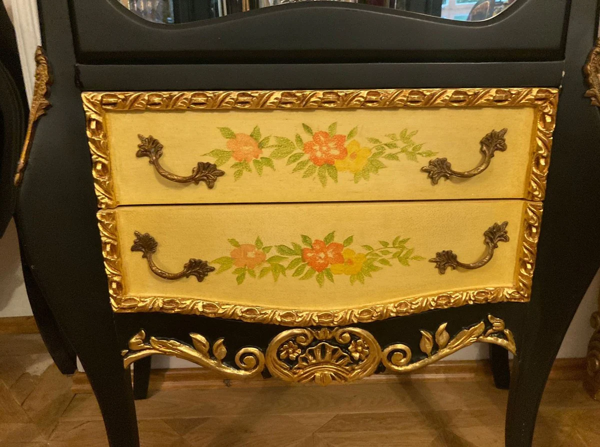 Baroque display cabinet black / multicolored / gold / brass - handmade solid wood display cabinet with glass door and 2 drawers - baroque furniture