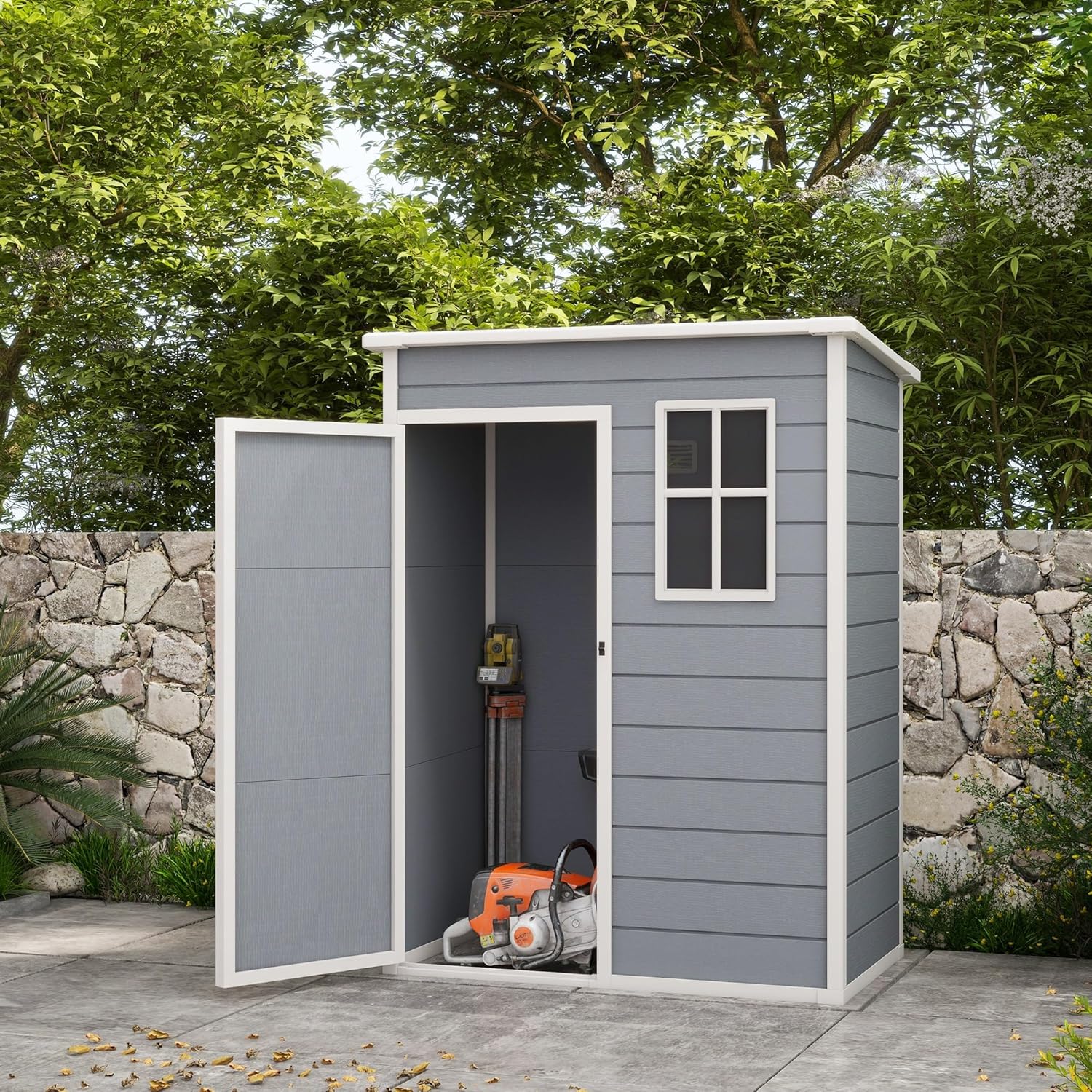 Outsunny Casetta da Giardino 1.5 x 1 m, Casetta Porta Attrezzi con Porta Bloccabile, Finestra e Presa d'Aria, Grigio